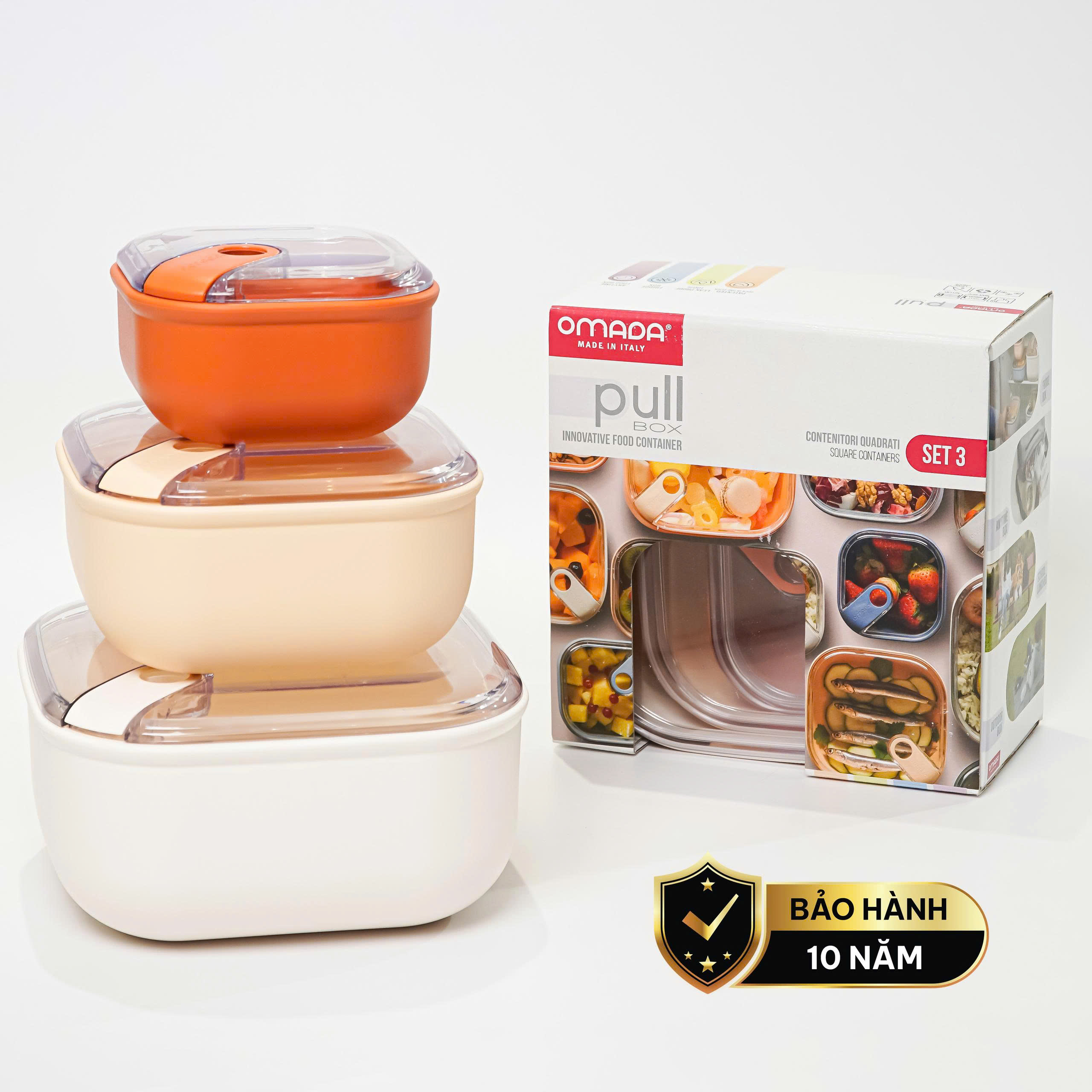 Set 3 hộp đựng thực phẩm (425-1000-2000ml) nhựa nguyên sinh pull box cao cấp OMADA - Model: M6753CA1
