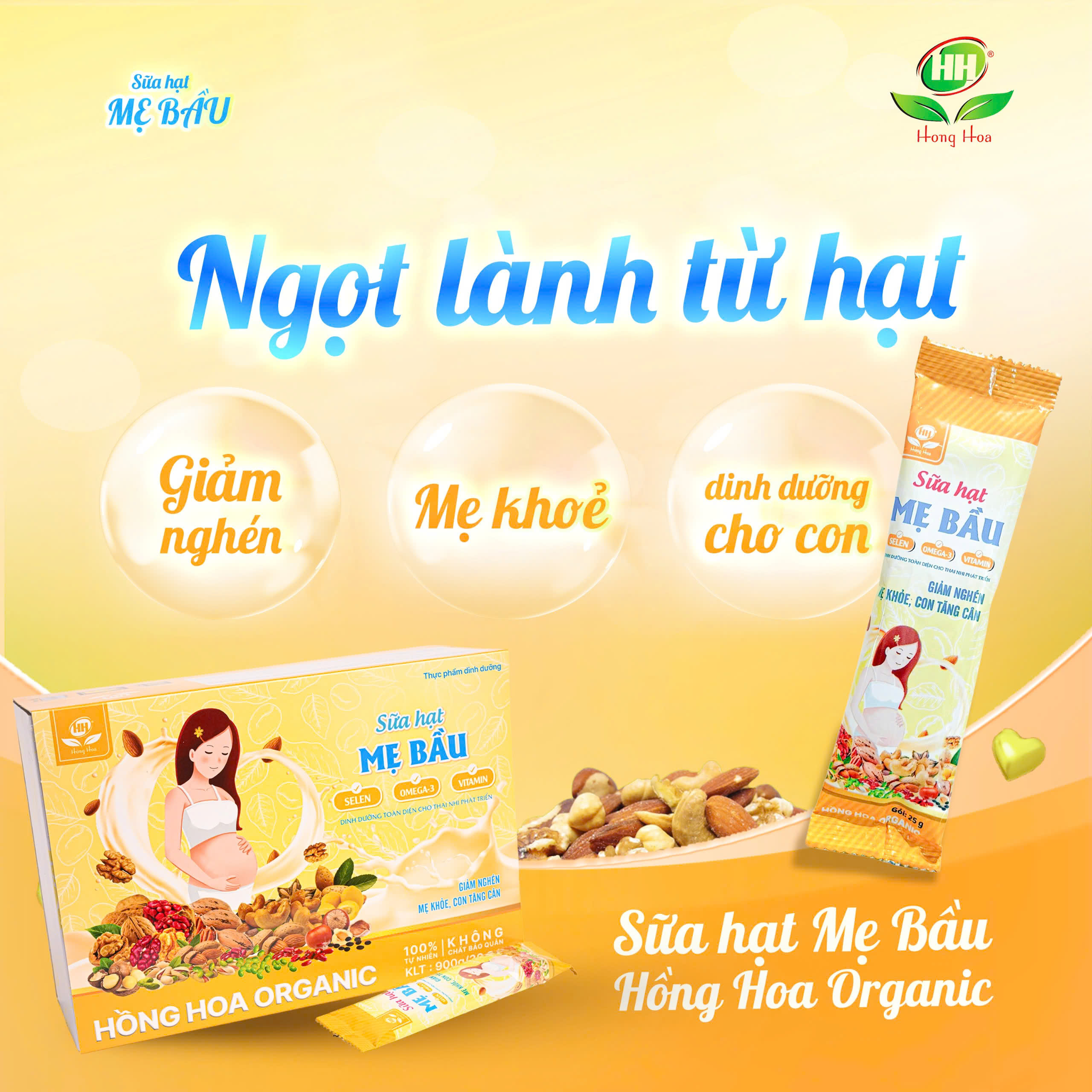 Sữa hạt mẹ bầu Hồng Hoa - 36 gói, hộp 900gr