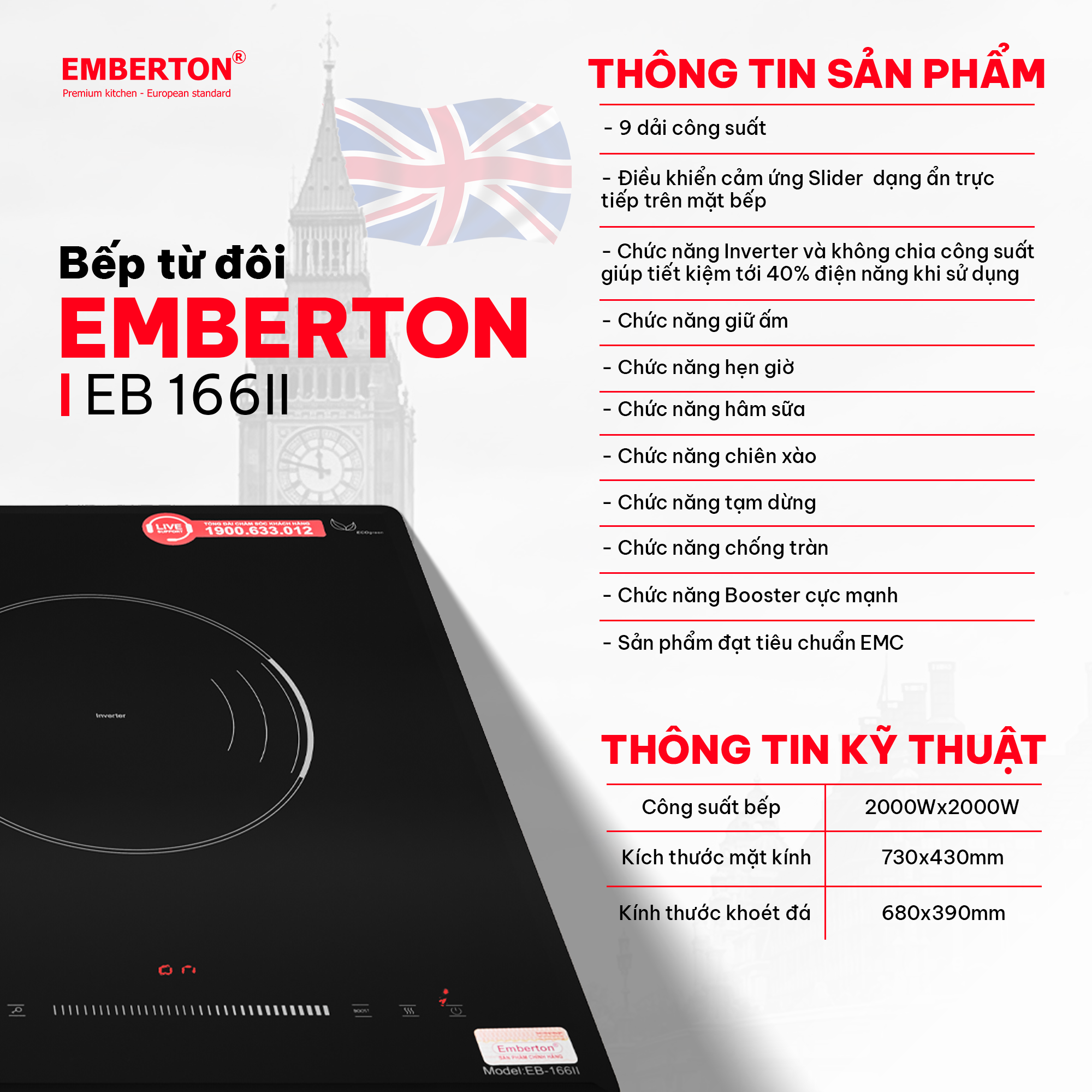 Bếp điện từ 2 vùng nấu EMBERTON EB 166II