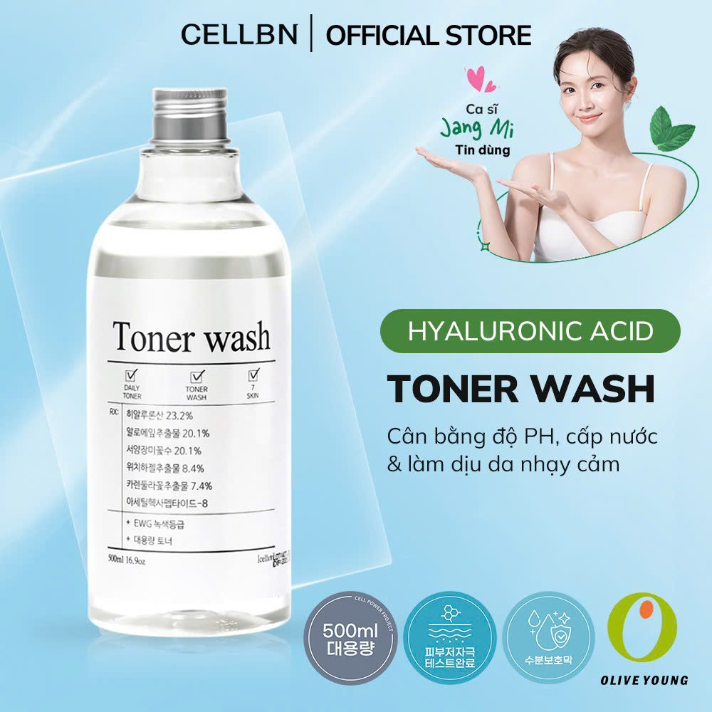 Toner Dưỡng Ẩm Hyaluronic Acid CELLBN Cấp độ ẩm sâu, tăng đàn hồi, giảm sự nếp nhăn và mềm da 500ml