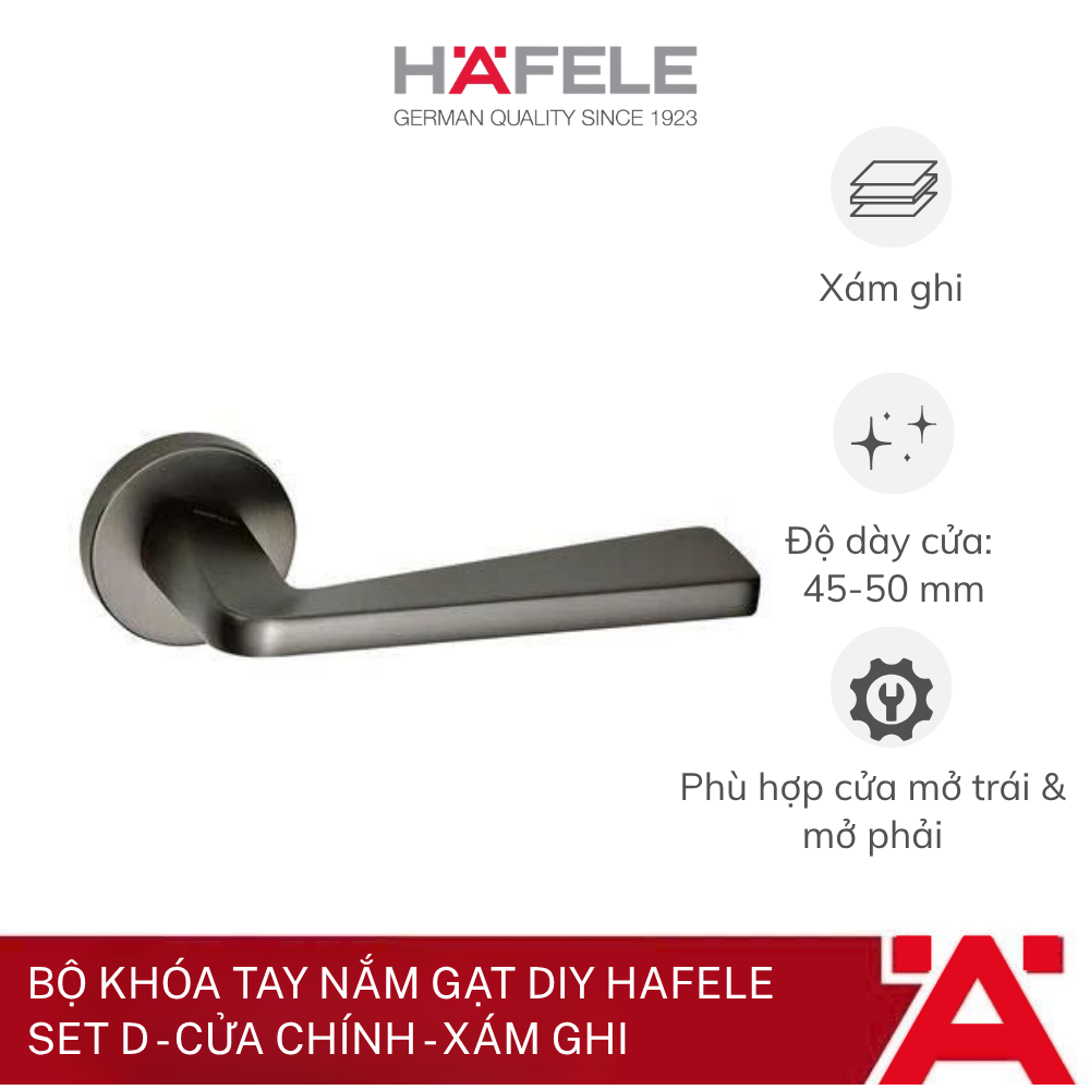 Bộ khóa tay nắm gạt DIY Hafele, Set D - Cửa chính - Xám ghi 499.63.626