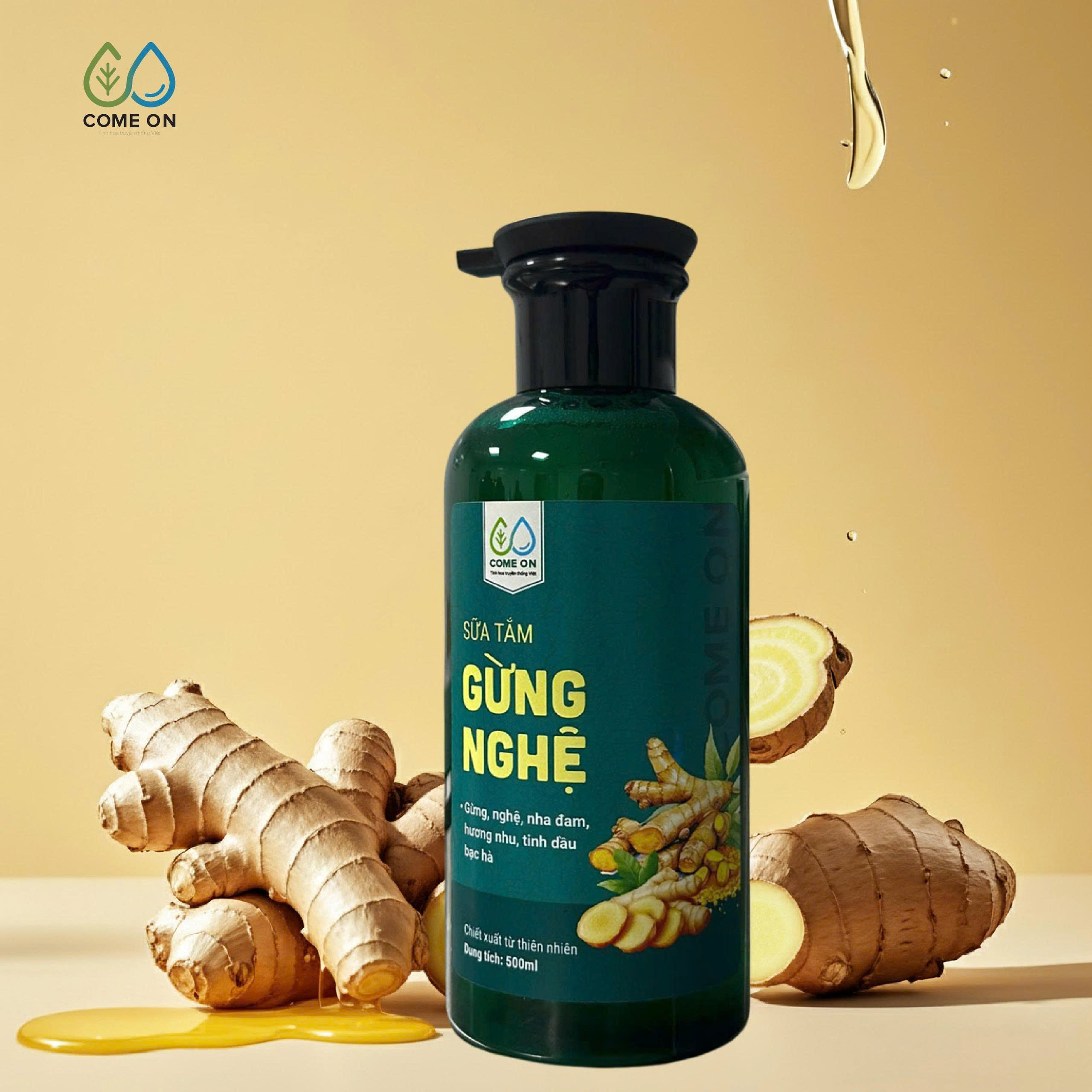 Sữa tắm gừng nghệ COME ON cấp ẩm, sáng da, sạch mụn lưng 500ml