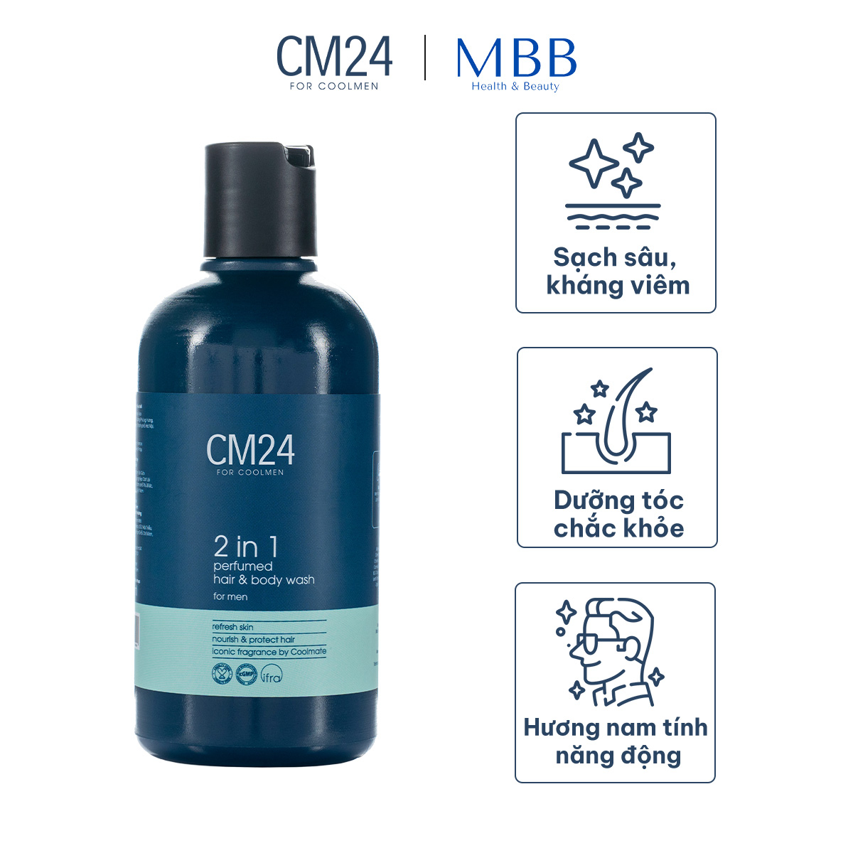 Tắm gội nam 2in1 CM24 hương nước hoa 180ml - Phân phối chính hãng