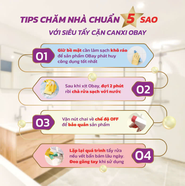 Siêu tẩy cặn canxi Obay 450ml (tẩy vách kính, sen vòi, lavabo, chậu rửa bát…)