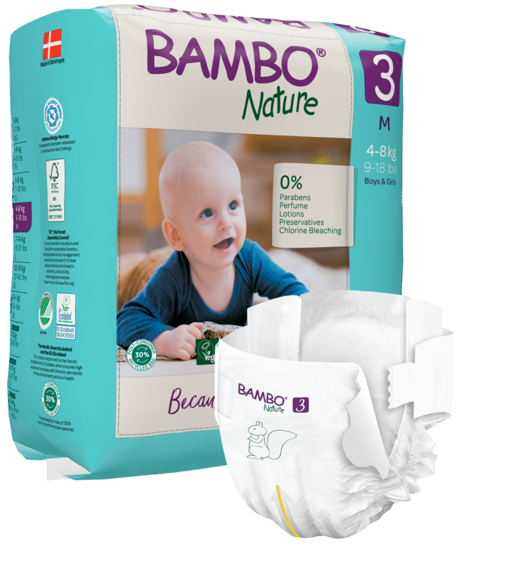 Tã dán trẻ em số 3 - Bambo Nature size 3-M, từ 4 - 8kg, 28 miếng/gói, bao bì màu xanh