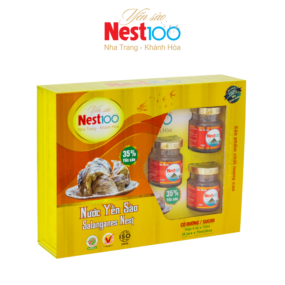 Nước Yến sào Nest100 – Chưng đường phèn (Hộp 6 lọ + túi)