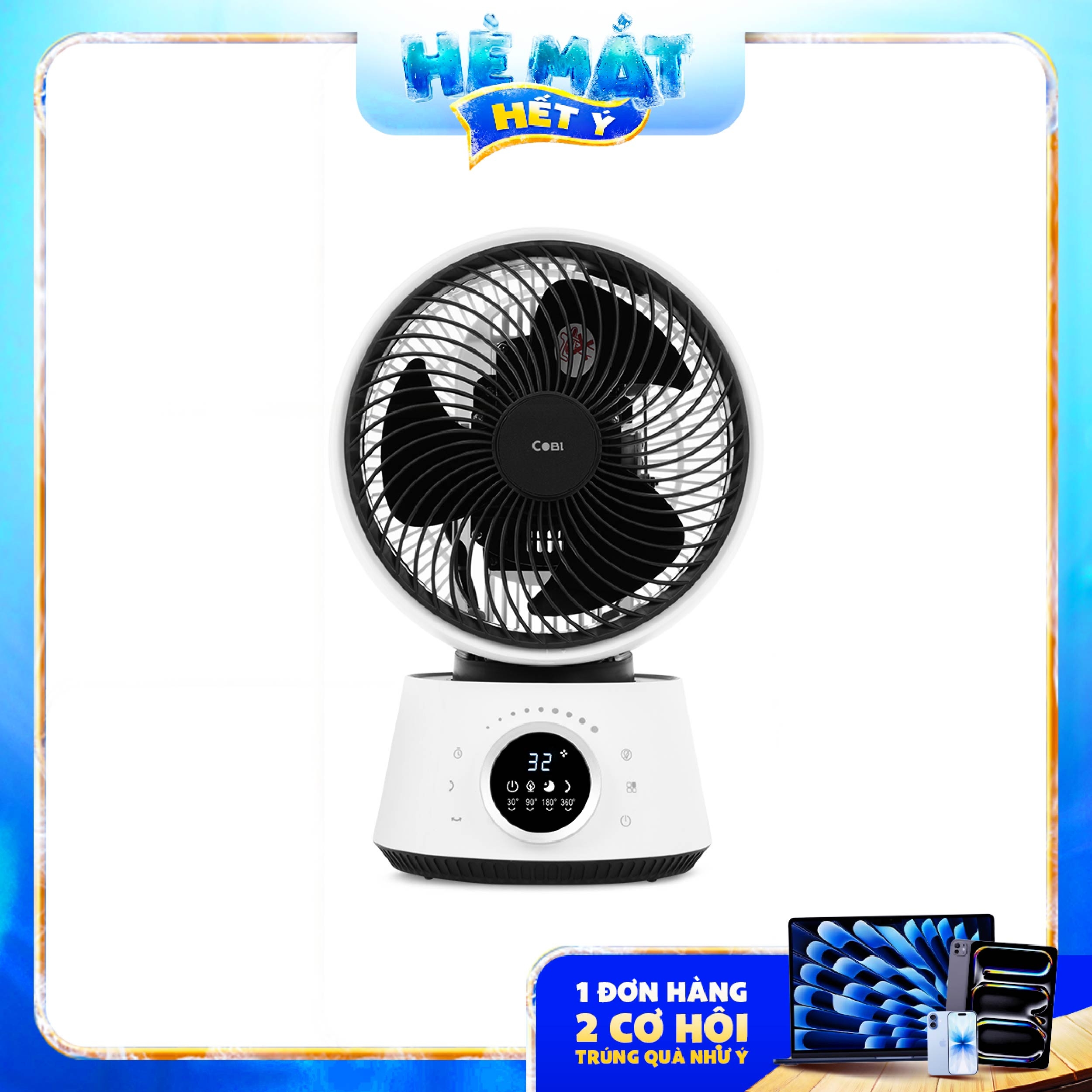 Quạt tuần hoàn không khí để bàn 8" COBI - Điều khiển từ xa, Hẹn giờ, Xoay tự động 3D 360°_341729 - Phân phối chính hãng