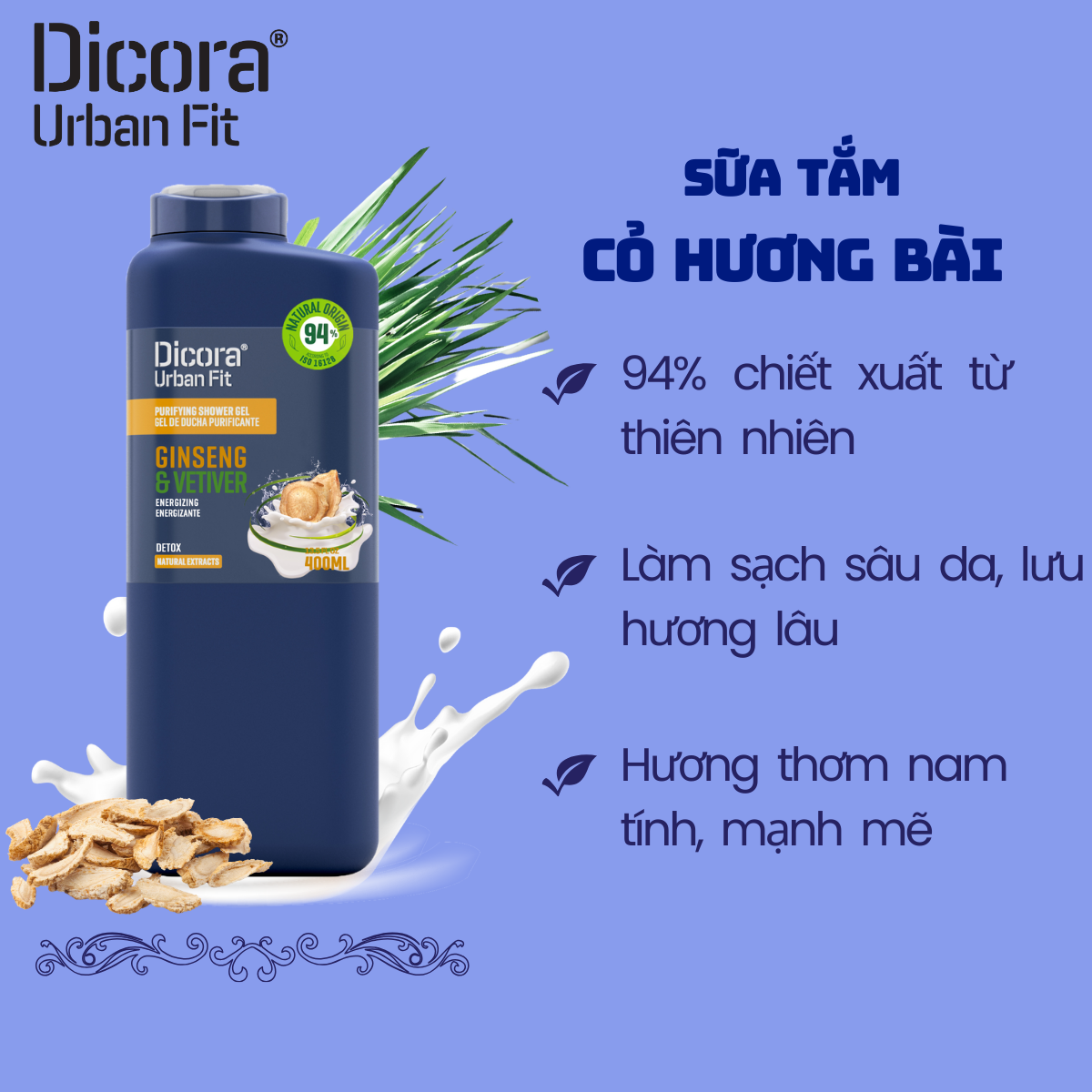 Sữa tắm Dicora Urban Fit Energy - Cỏ hương bài & nhân sâm (400ml)