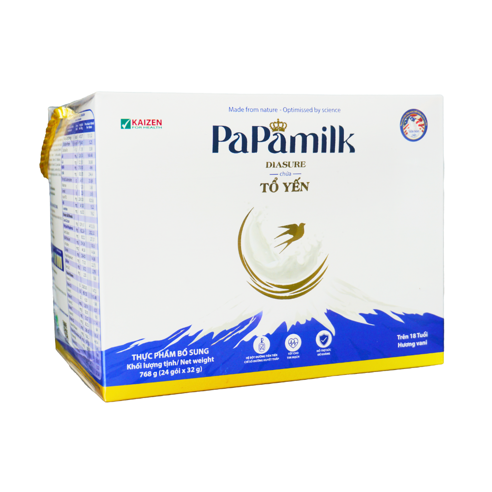 Sữa non tổ yến Papamilk Diasure - Dành cho mẹ bầu và người tiểu đường (24 gói x 32g)