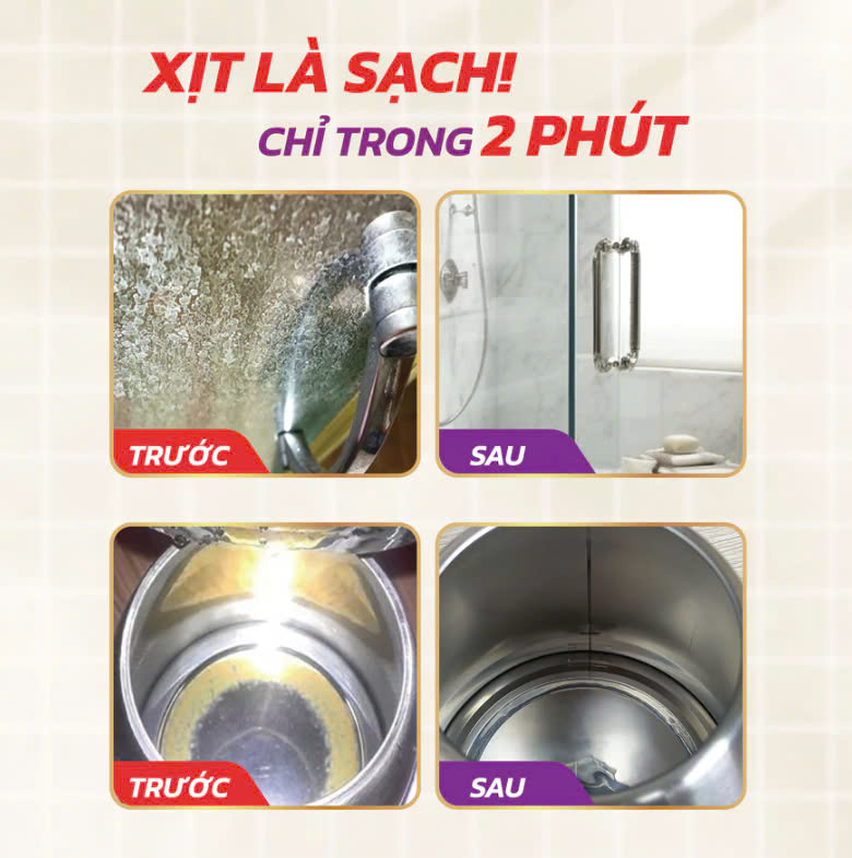 Siêu tẩy cặn canxi Obay 450ml (tẩy vách kính, sen vòi, lavabo, chậu rửa bát…)