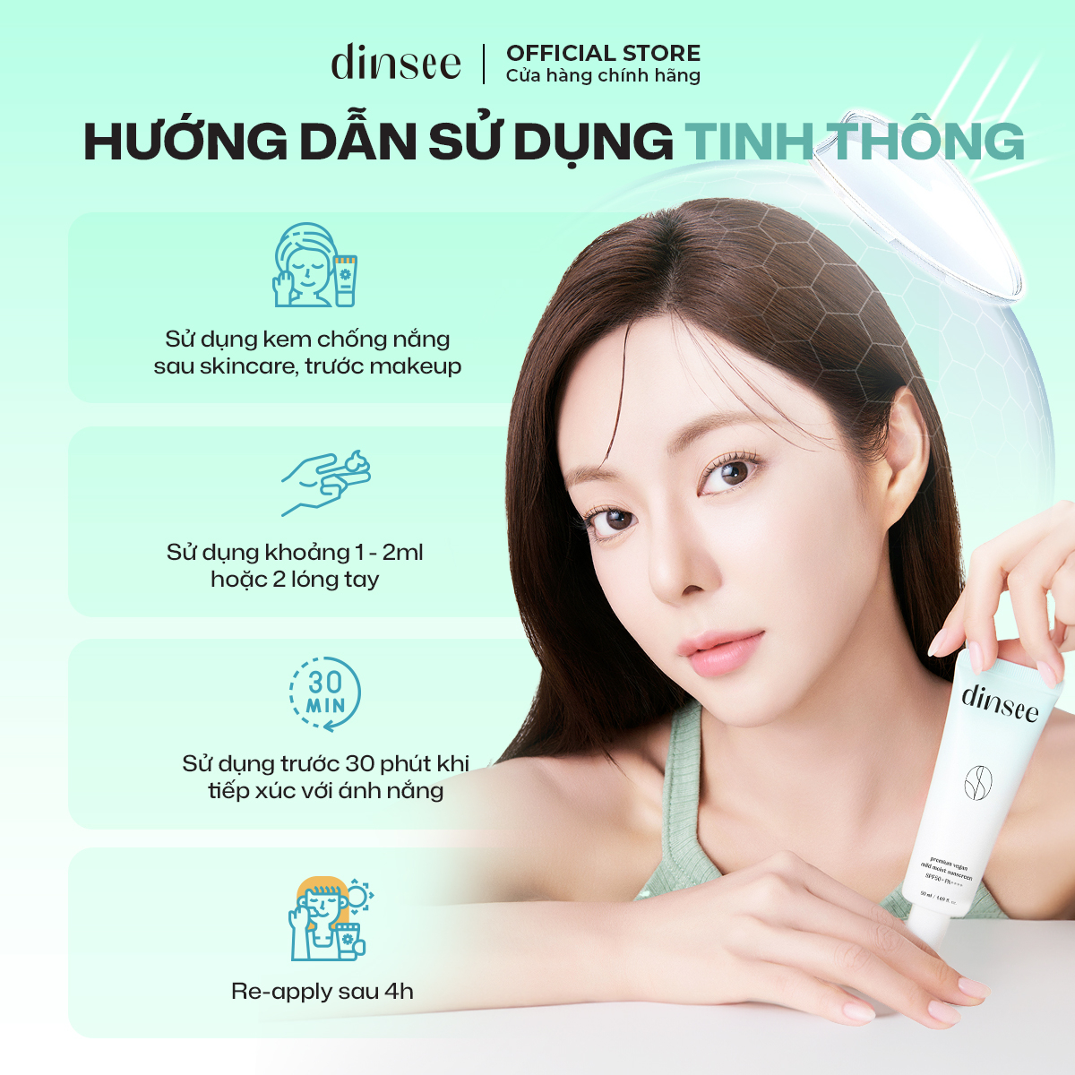 Kem Chống Nắng Vật Lý Thuần Chay Cho Da Dầu Mụn, Nhạy Cảm Dinsee Premium Vegan Mild Moist Sunscreen Spf50+ Pa++++