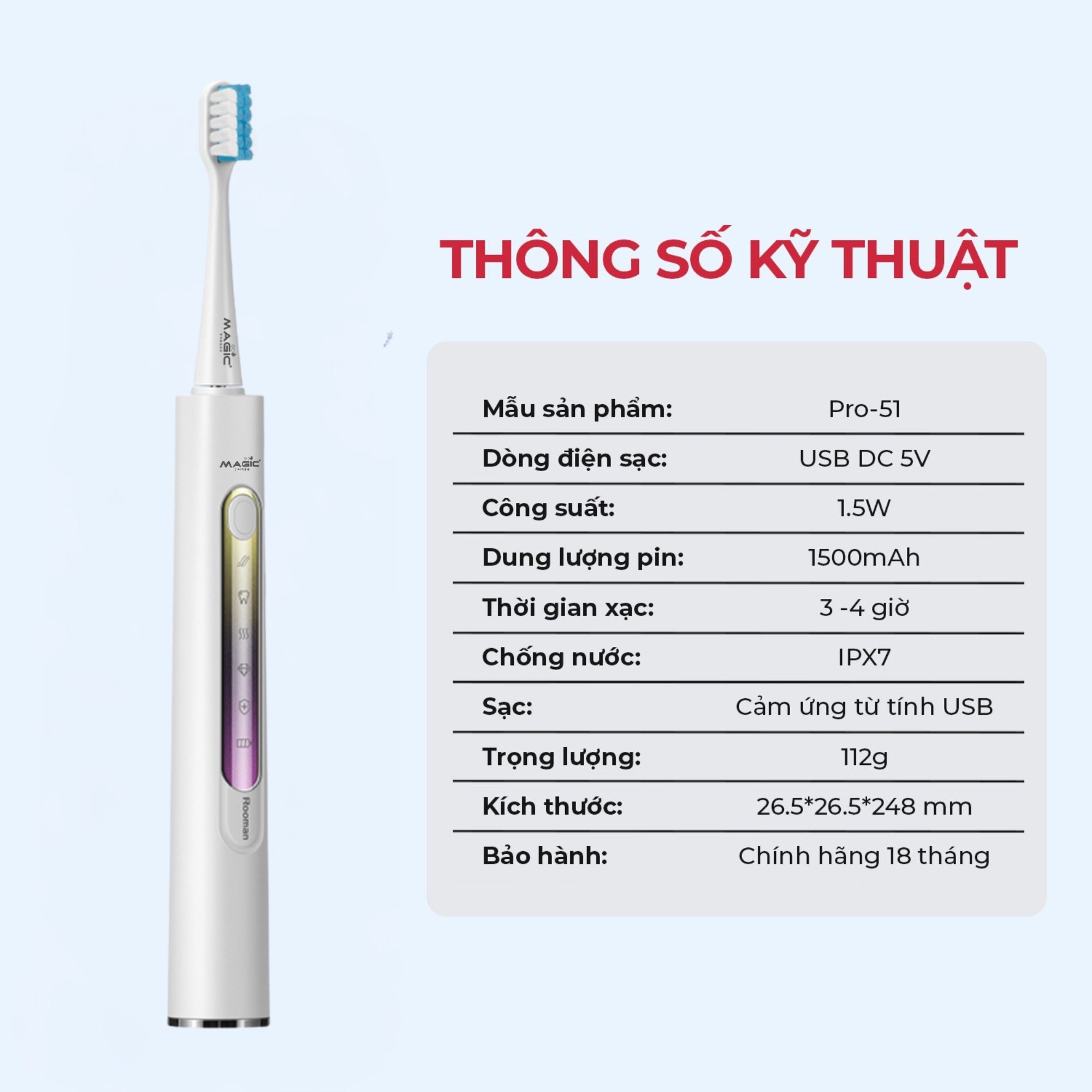 Bàn chải điện Magic Eco Pro-51 màu trắng