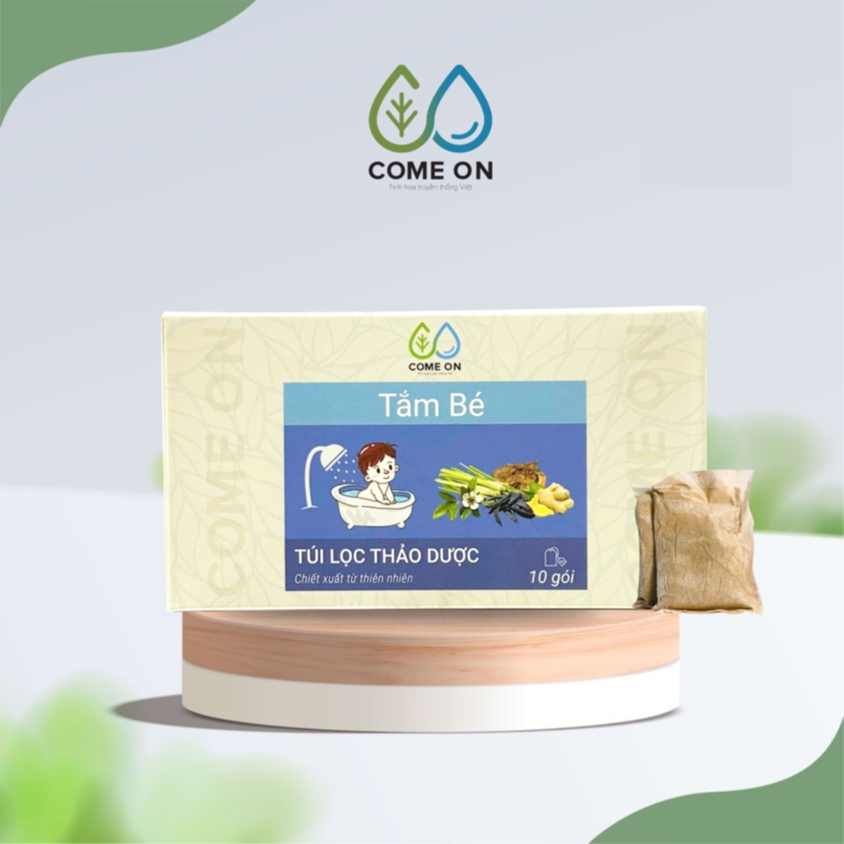 Túi lọc thảo dược tắm bé COME ON ngừa rôm sảy, làm mát da, hộp 10 gói