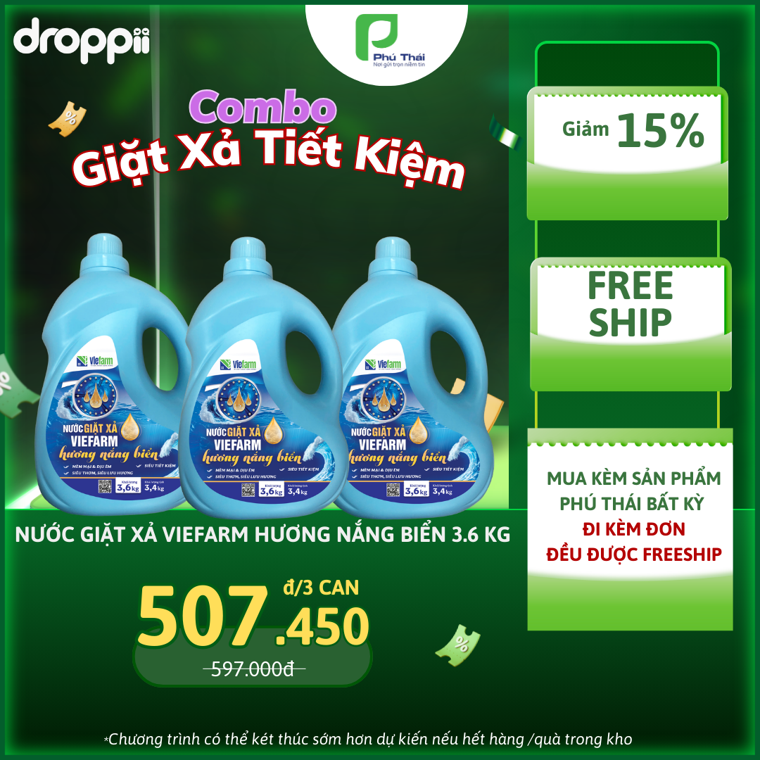 Nước giặt xả hương nắng biển VIEFARM 3,6kg - Phân phối chính hãng
