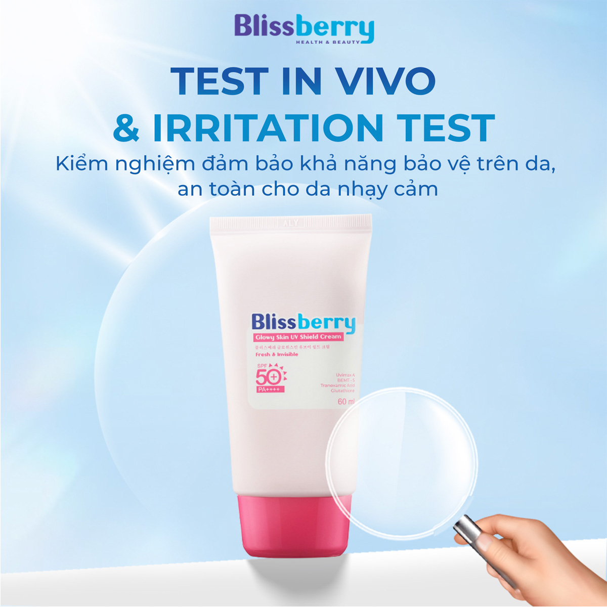 Kem chống nắng mỏng nhẹ sáng da SPF50+, PA+++ Blissberry 60ml - 5