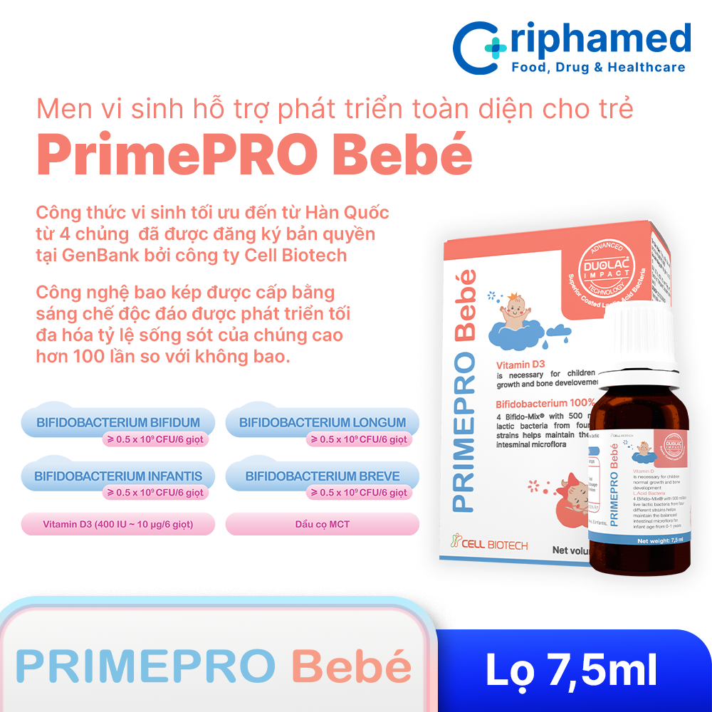 Men vi sinh PrimePro Bebé - Hỗ trợ phát triển toàn diện (Lọ 7,5ml)