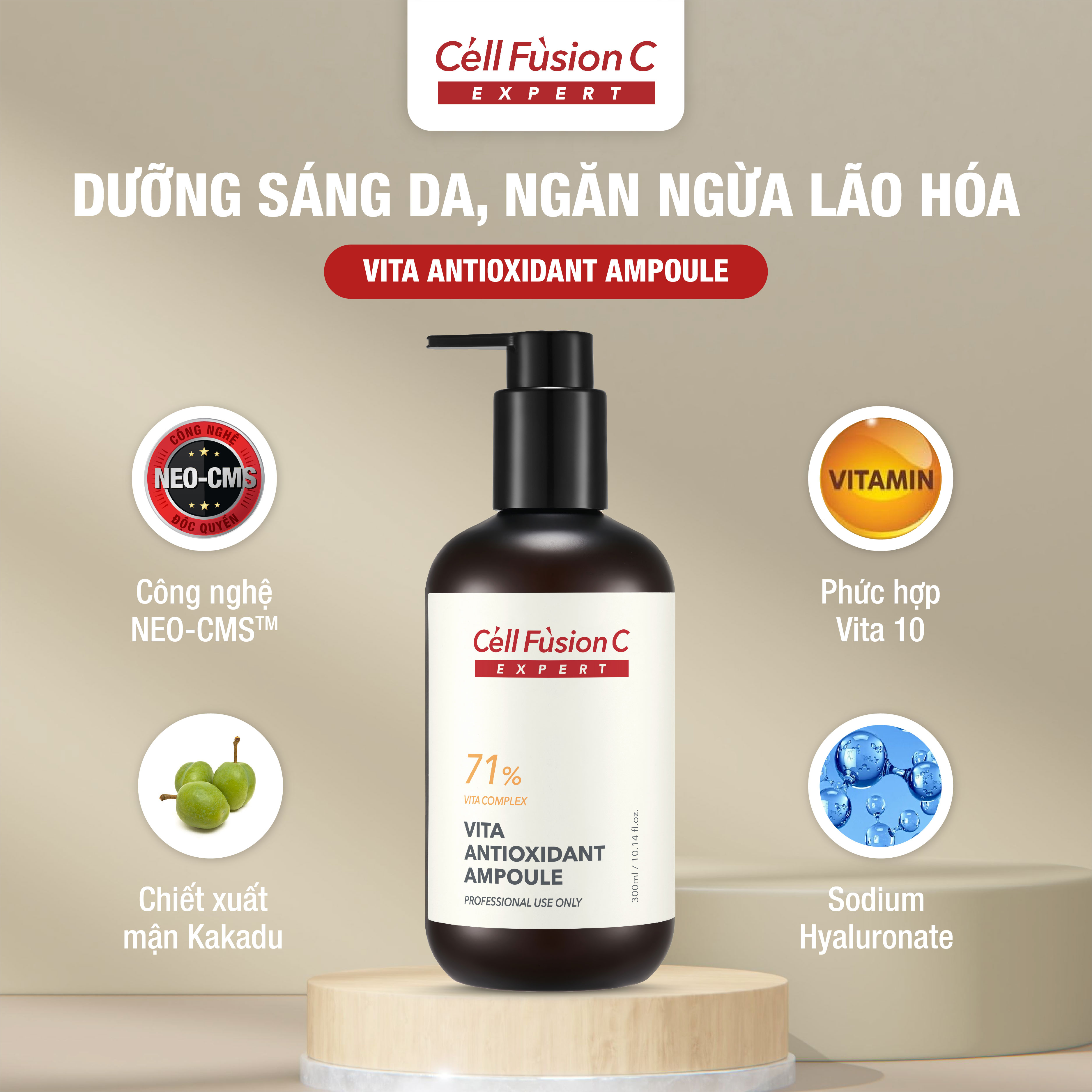 Ampoule dưỡng trắng và ngăn ngừa lão hóa Cell Fusion C Expert Vita Antioxidant Ampoule 300ml