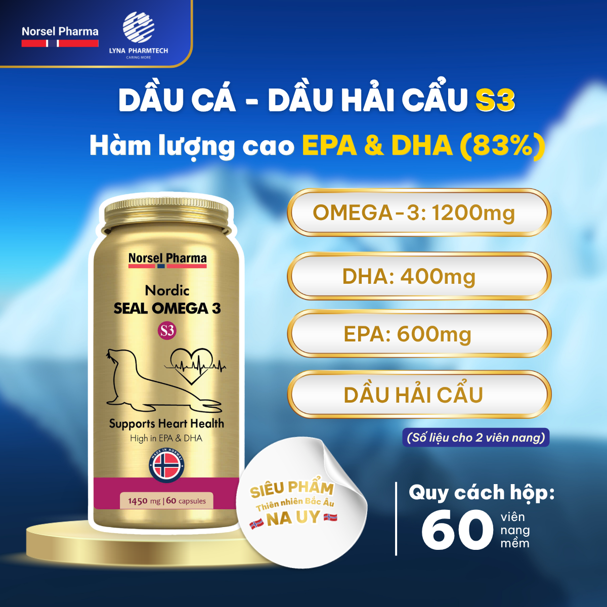 Thực Phẩm Bảo Vệ Sức Khỏe Nordic Seal Omega 3 S3 - lọ 60 viên