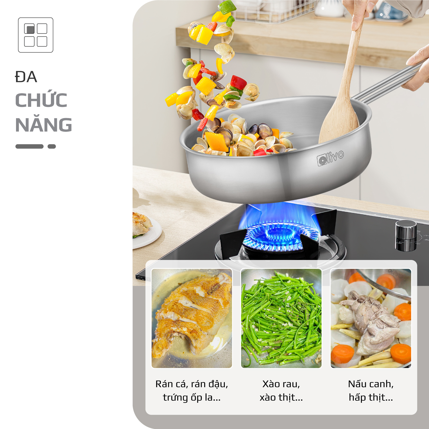 CHẢO INOX OLIVO P2055 Kèm nắp
