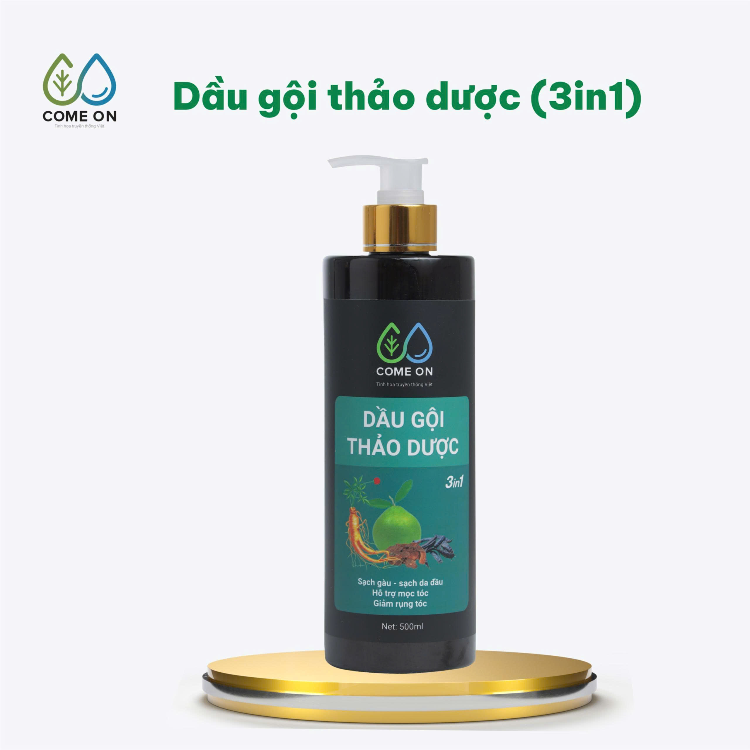 Dầu gội thảo dược COME ON 3in1 giải pháp toàn diện cho da đầu khoẻ, mượt tóc, phục hồi tóc 500ml - Phân phối chính hãng