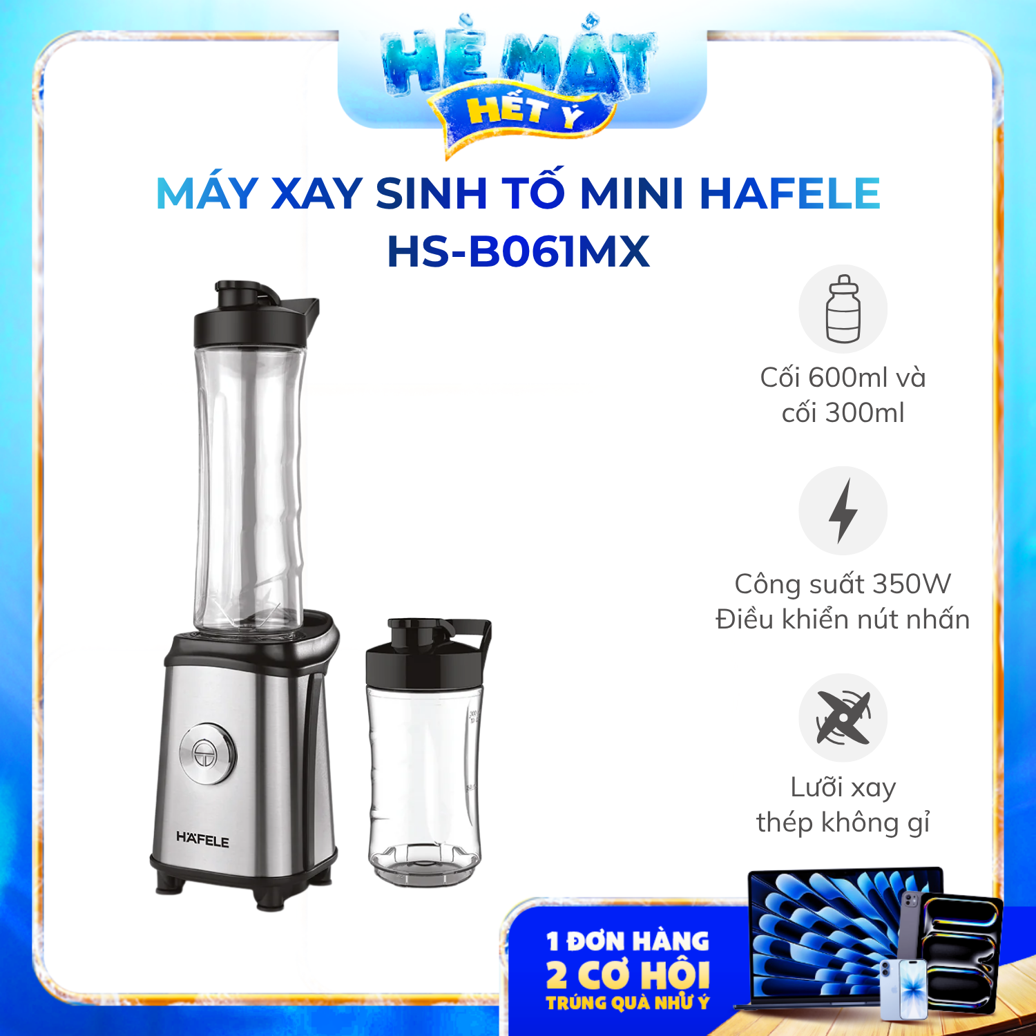 Máy xay sinh tố mini 2 bình Häfele HS-B061MX (535.43.293) - Phân phối chính hãng