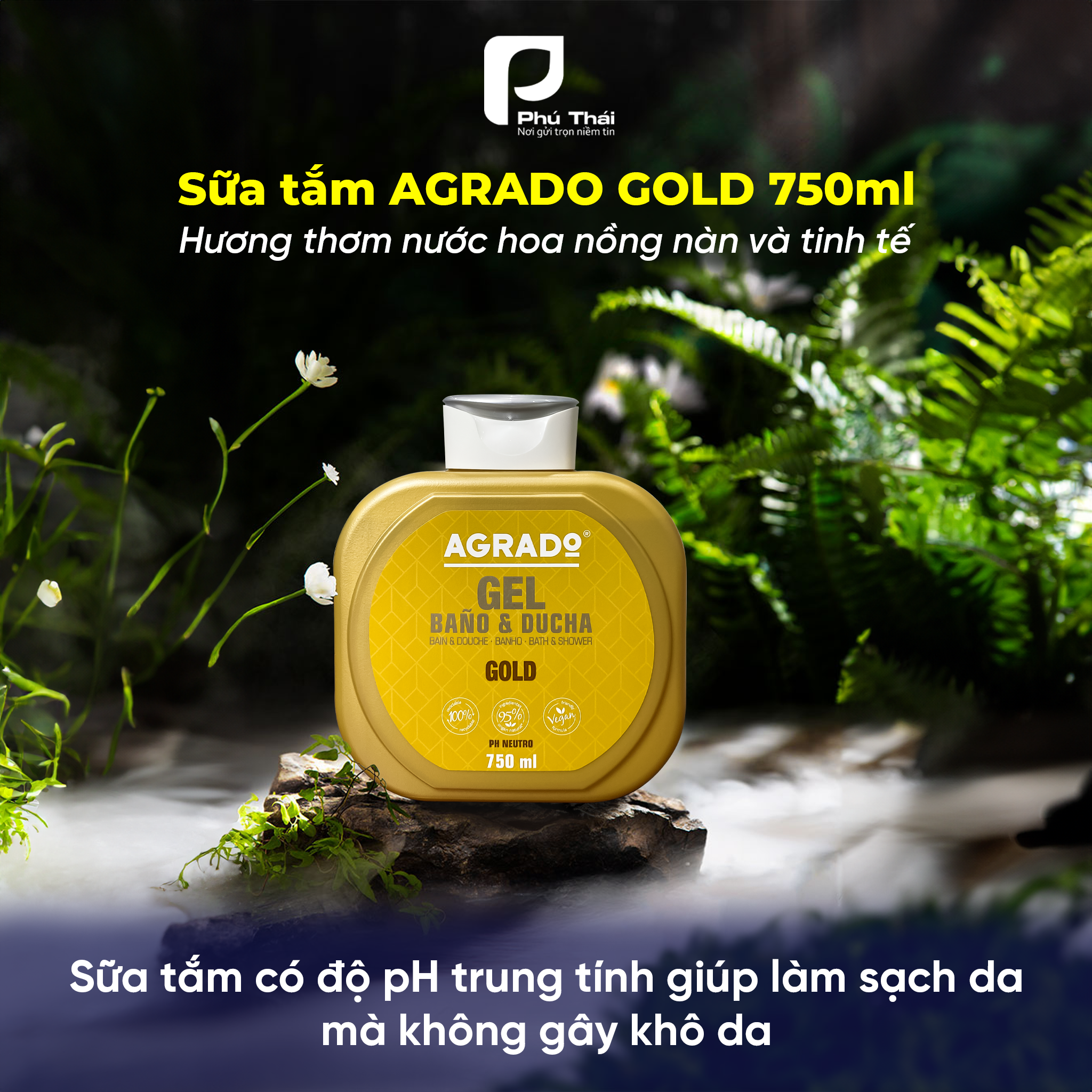 Sữa tắm Agrado Gold (Chai 750ml) - hương thơm nước hoa nồng nàn & tinh tế