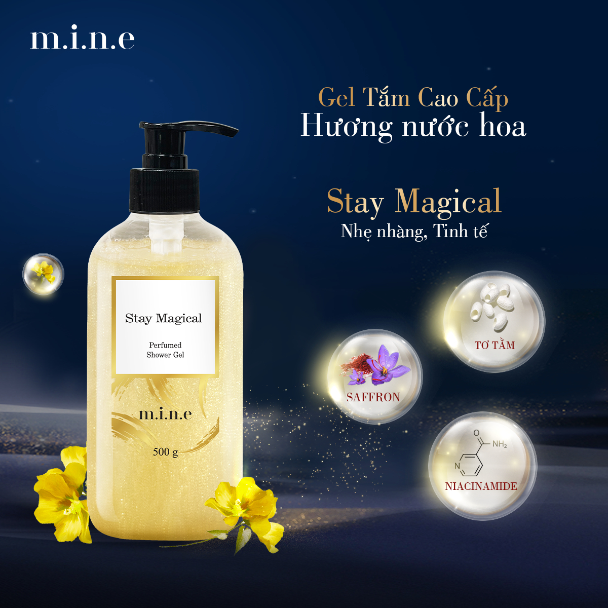 Gel tắm sáng da nhũ vàng hương nước hoa Mine - Stay Magical-duoc-ban-tai-Droppiimart