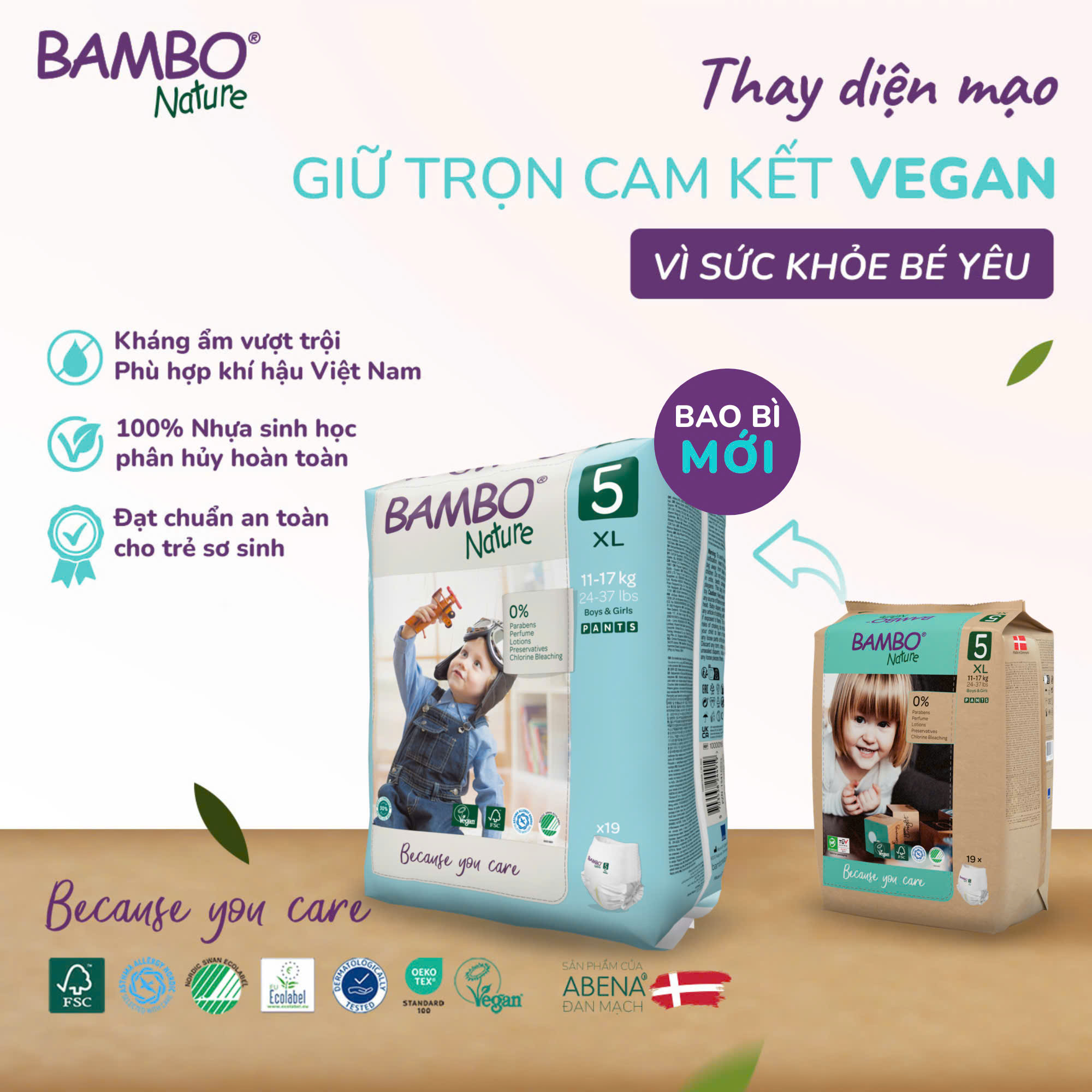 Tã Quần trẻ em số 5- Bambo Nature size 5, Từ 11-17kg, 19 miếng/gói, bao bì màu xanh