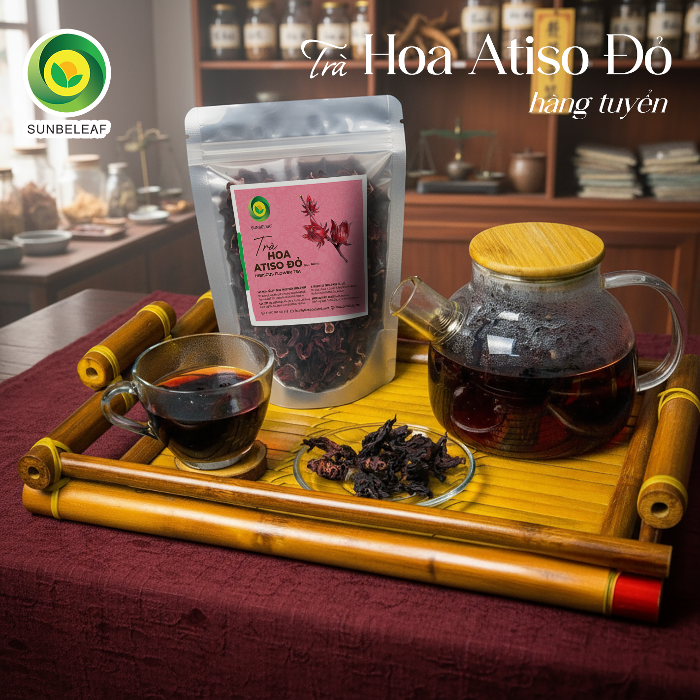 Trà Hoa Atiso Đỏ Sunbeleaf (Bụp Giấm) - Thức Uống Thanh Mát Dễ Chịu - Túi Zip 100g