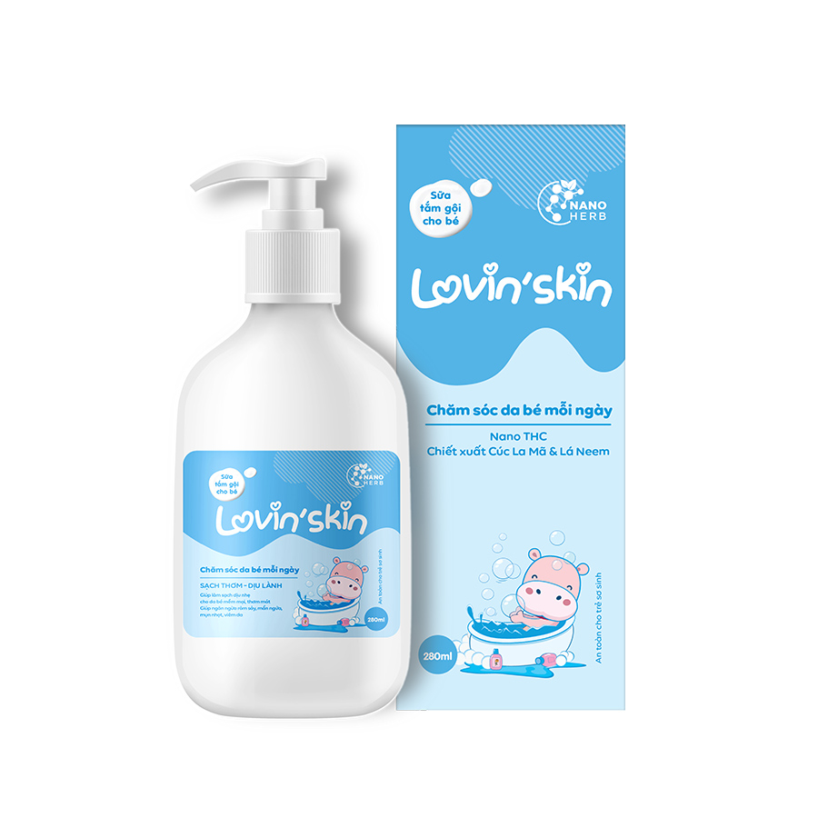 Sữa tắm gội dịu nhẹ cho bé Lovin'Skin 280ml - Làm sạch, giảm và ngăn ngừa rôm sảy, hăm da-duoc-ban-tai-Siêu Thị Ánh Nguyệt