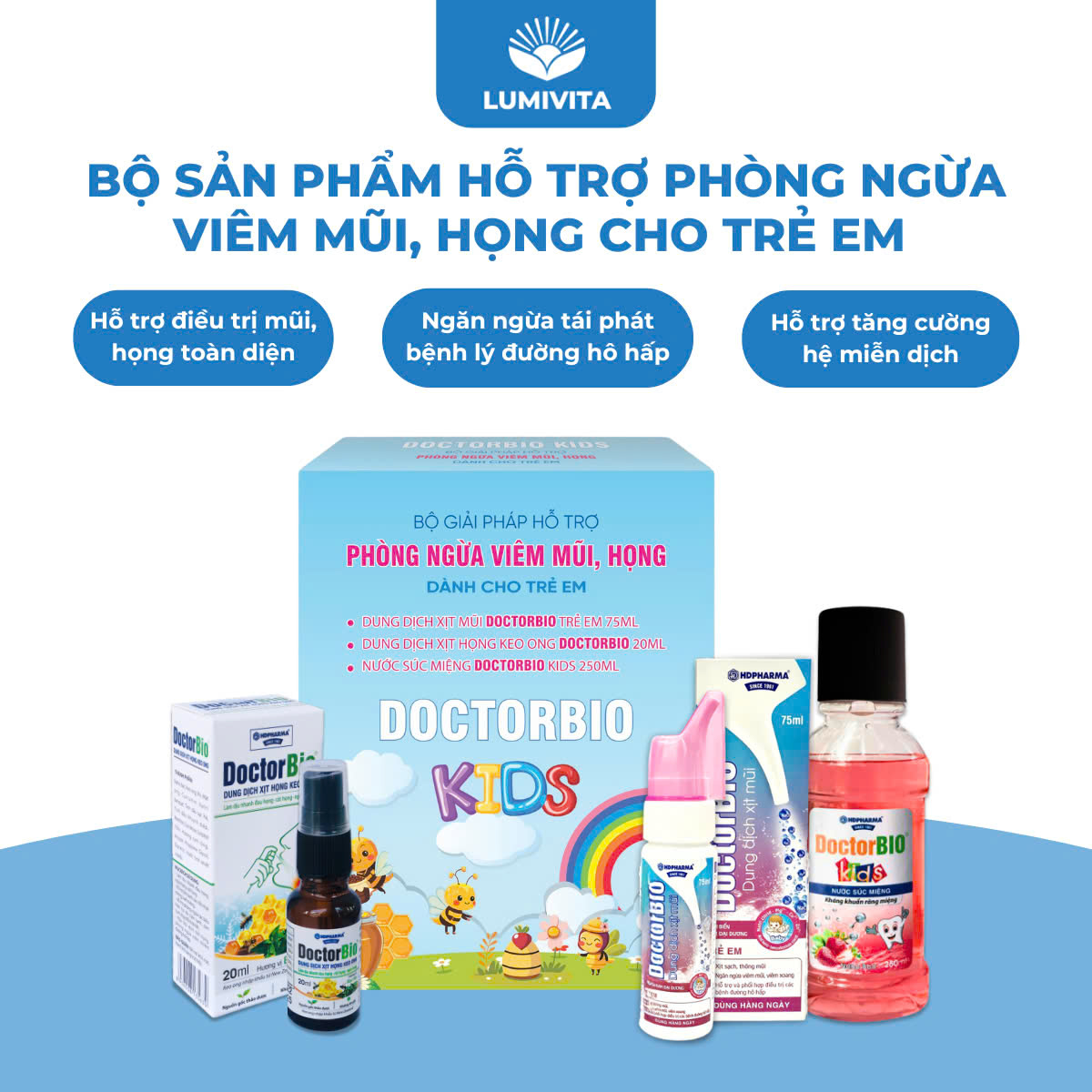 Bộ sản phẩm hỗ trợ phòng ngừa viêm mũi, họng dành cho trẻ em DOCTORBIO KIDS - Phân phối chính hãng