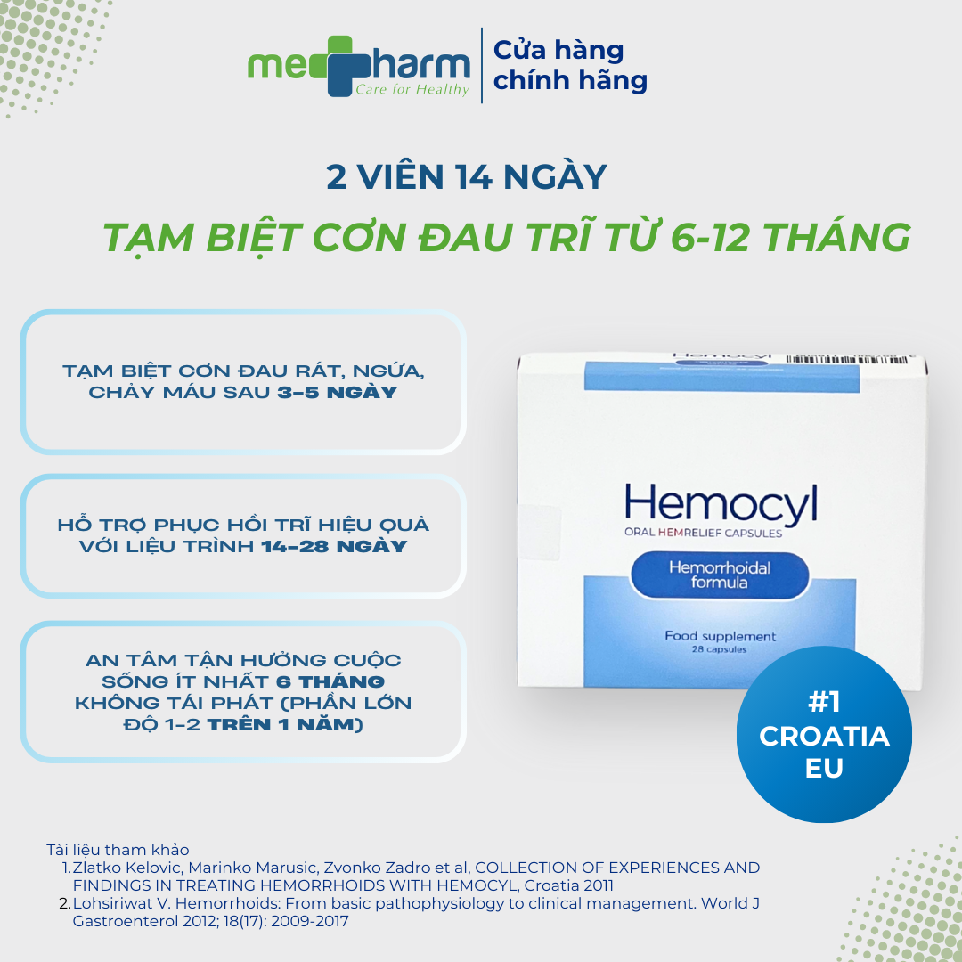 Viên uống Hemocyl - Hỗ trợ cải thiện triệu chứng trĩ: đau rát, ngứa hậu môn, chảy máu (Hộp 28 viên)