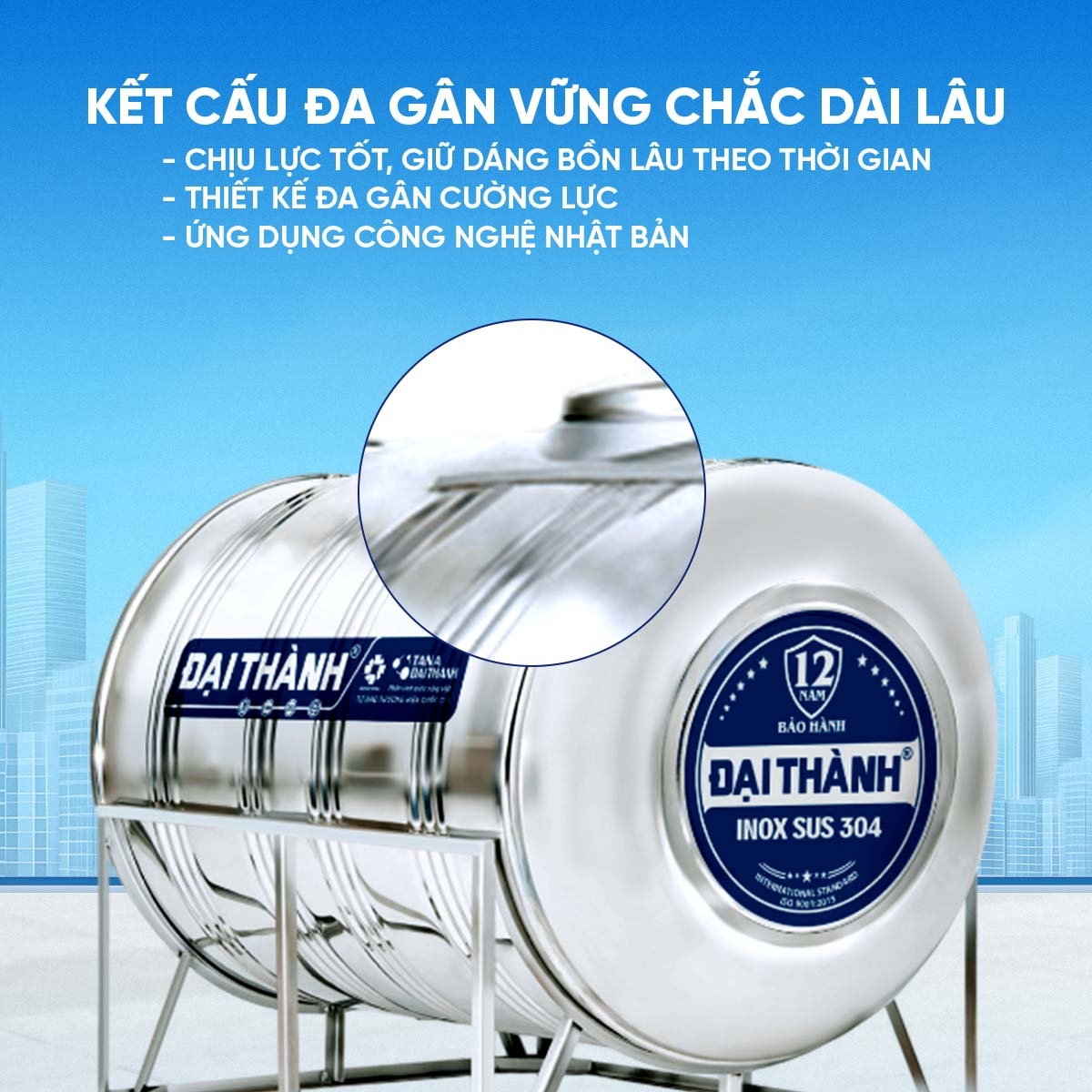 Bồn inox Đại Thành 304 ngang 4500l ĐK 1360 (Phân phối từ Kon Tum trở vào khu vực phía Nam)