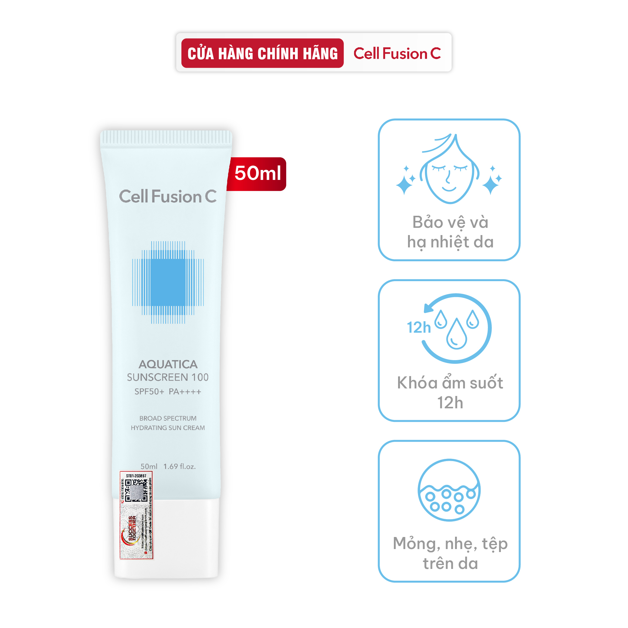 Kem chống nắng cấp ẩm, dịu da Cell Fusion C Aquatica Sunscreen 100 SPF 50+/ PA++++ 50ml