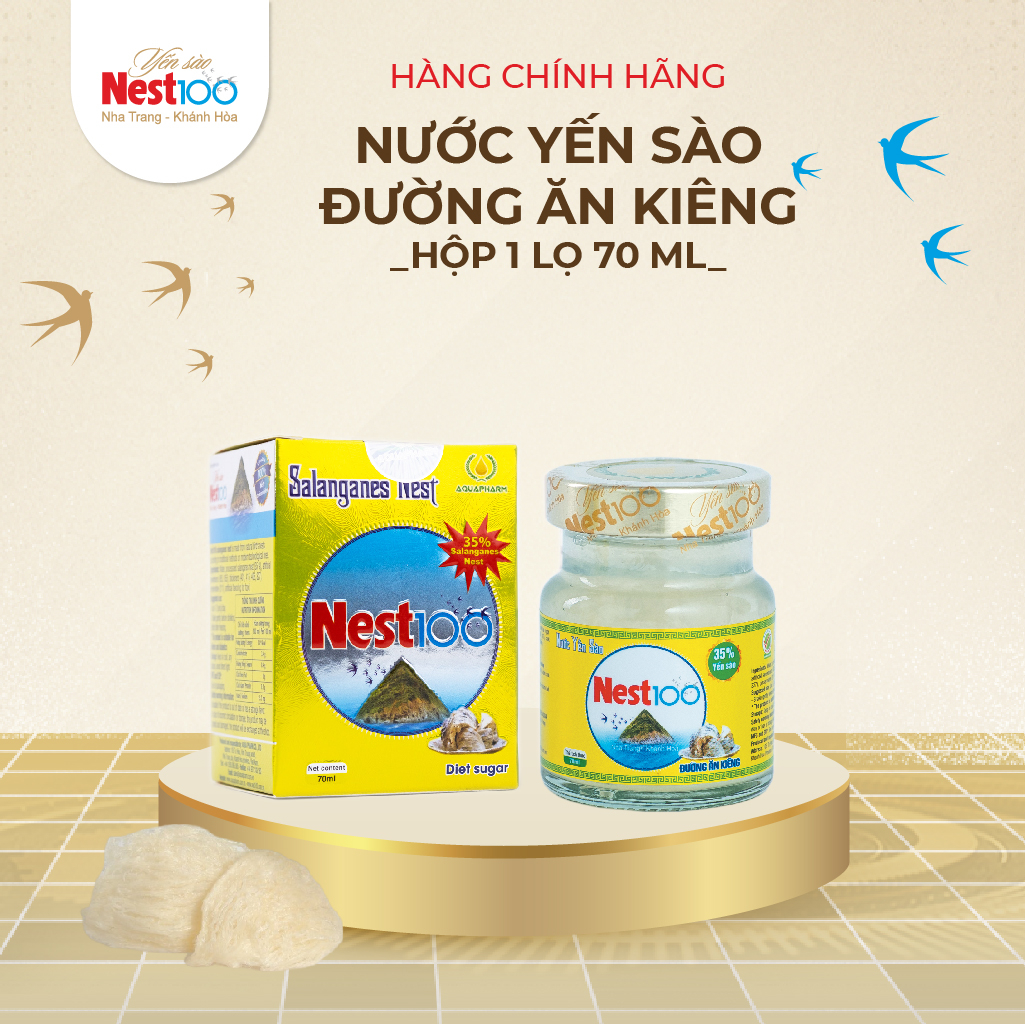 [Hộp 1 lọ 70ml] Yến Chưng Đường Ăn Kiêng Nest100  - Phân phối chính hãng