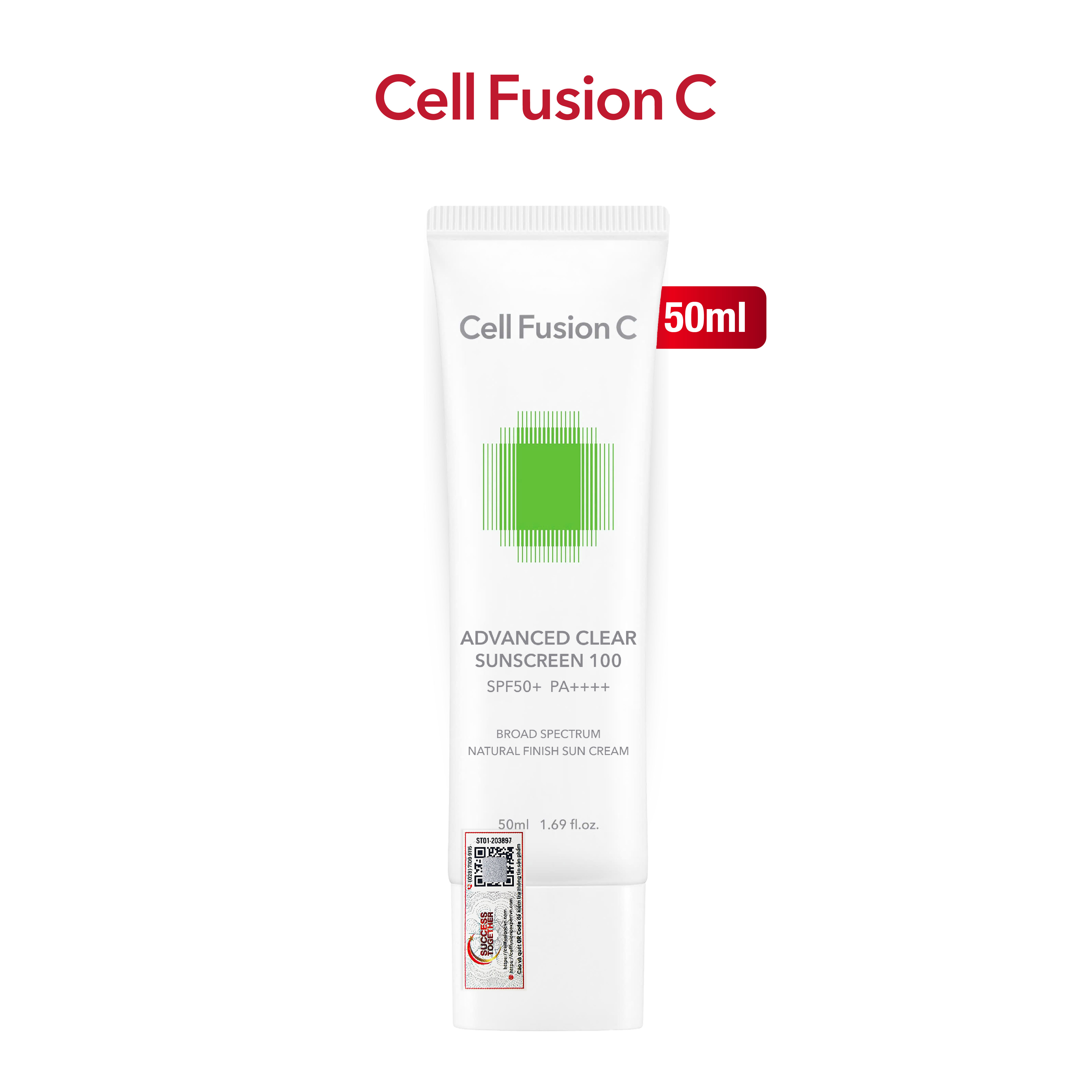 Kem chống nắng phổ rộng cho da dầu mụn Advanced Clear Sunscreen 100 SPF 50+ PA++++ Cell Fusion C 50ml