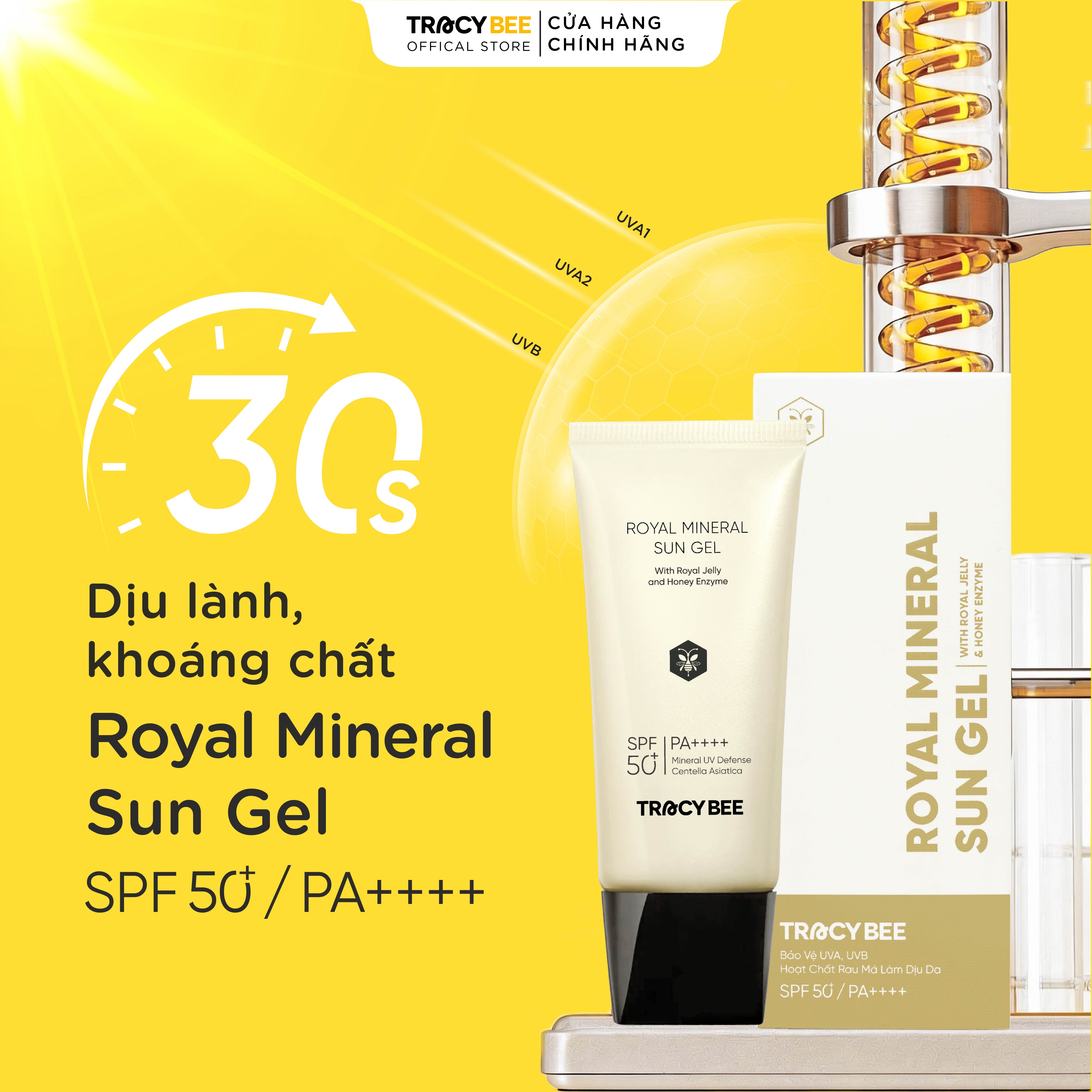 Kem chống nắng vật lý Tracybee Royal Mineral Sun Gel nâng tone cho da nhạy cảm và mẹ bé SPF50+ PA++++(50ml)