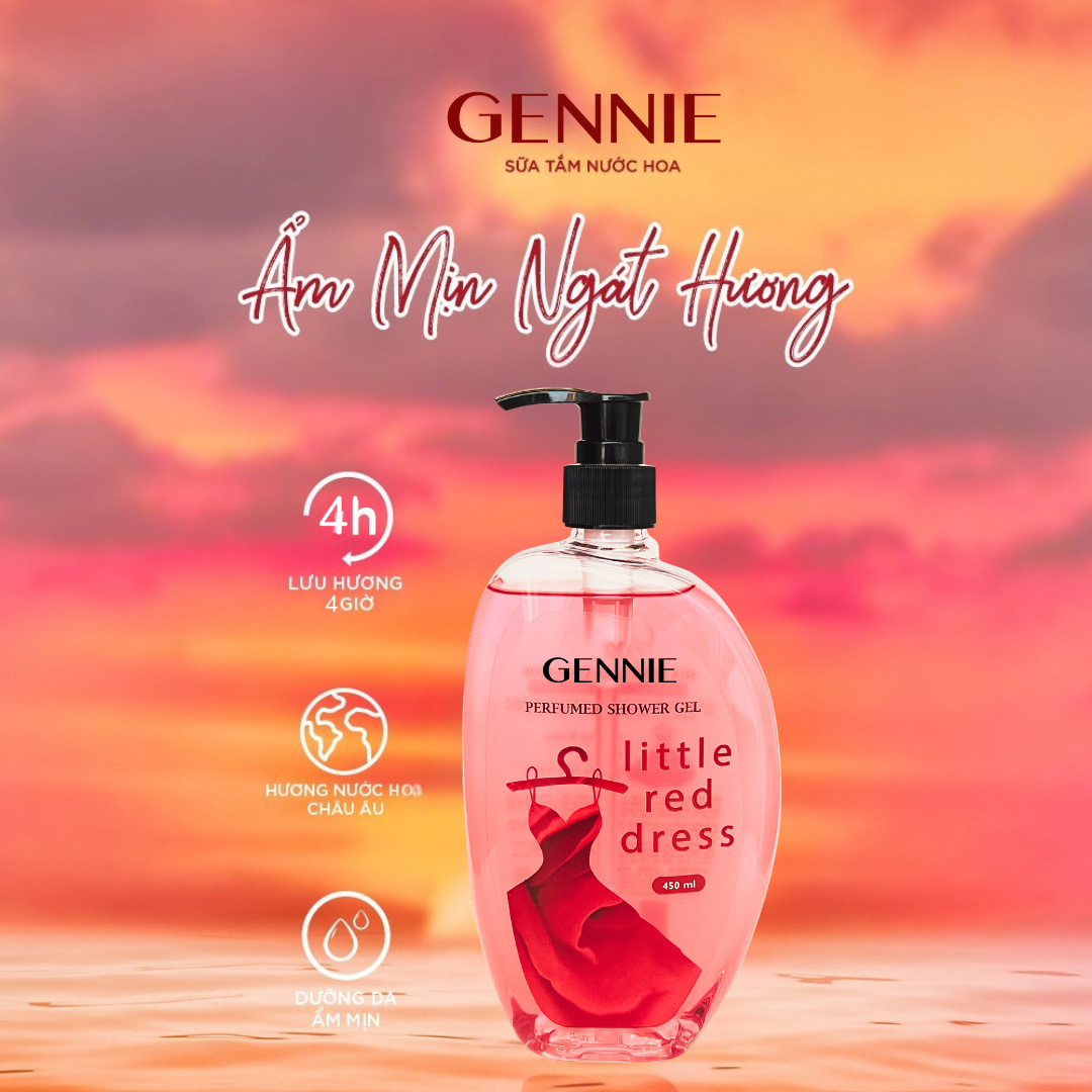 Sữa Tắm Nước Hoa Nữ Dưỡng Da GENNIE LITTLE RED DRESS 450ml - Phân phối chính hãng