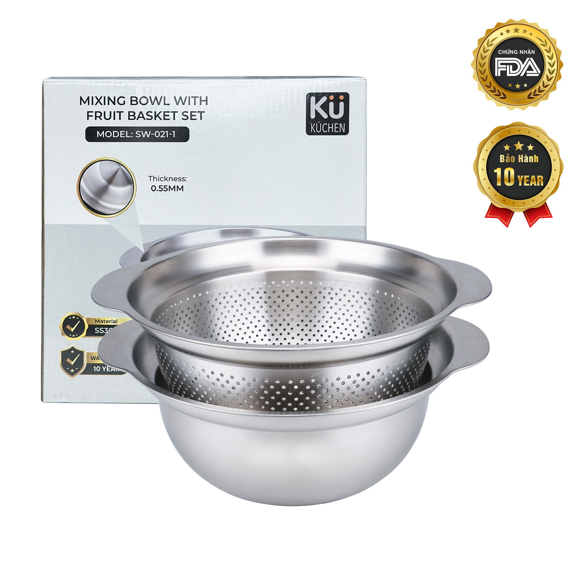 Set rổ - chậu 2 món 23cm inox 304 mã SW-021-1 - Phân phối chính hãng
