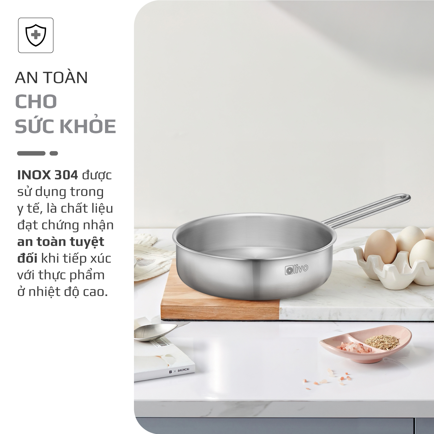 CHẢO INOX OLIVO P2055 Kèm nắp