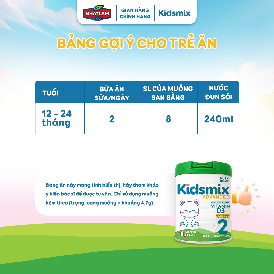 Sữa Bột Kidsmix Advanced Số 2 800gr Dành Cho Bé Từ 12-24 Tháng Tuổi