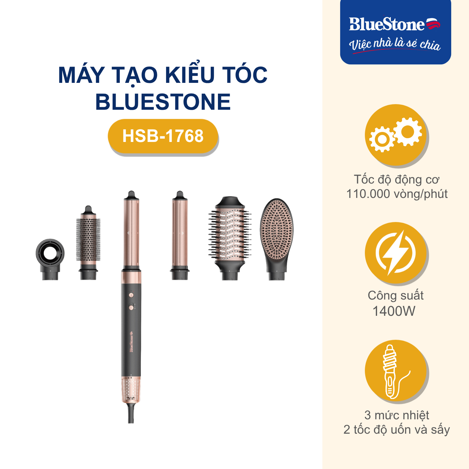 Máy Tạo Kiểu Tóc BlueStone HSB-1768 1400W - Phân phối chính hãng