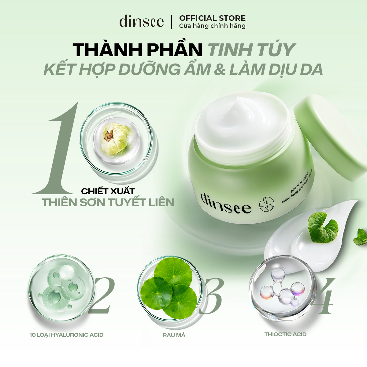 Kem Dưỡng Ẩm Thuần Chay Thiên Sơn Tuyết Liên - Dinsee Premium Vegan Snow Lotus Moisture Cream (50ml) - 3