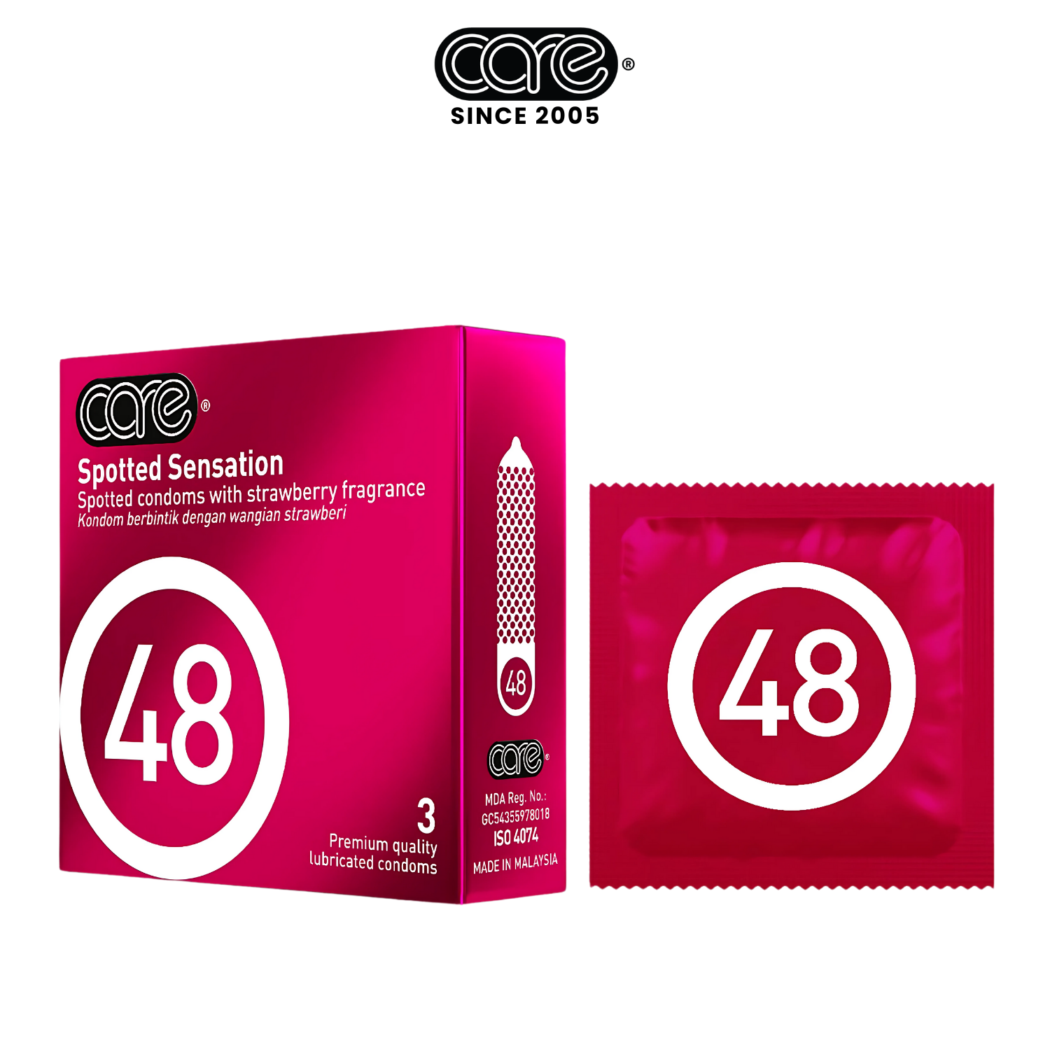 Bao cao su CARE 48 có gai - hương dâu (hộp 3 bcs)