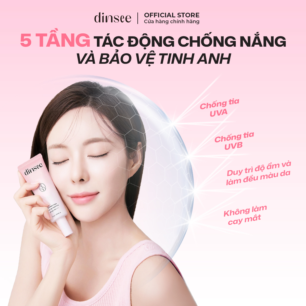 KEM CHỐNG NẮNG THUẦN CHAY SPF 50+ PA++++ ẨM MỊN, NÂNG TONE TRẮNG HỒNG DINSEE PREMIUM VEGAN TONE UP SUNSCREEN SPF50+ PA++++