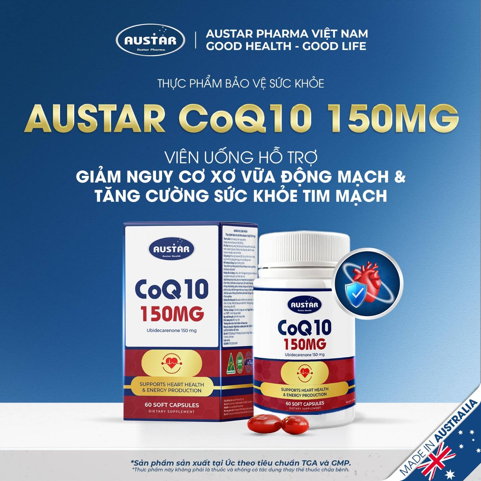 Viên uống Austar CoQ10 150mg - Hỗ Trợ Sức Khỏe Tim Mạch (Hộp 60 viên) - Phân phối chính hãng