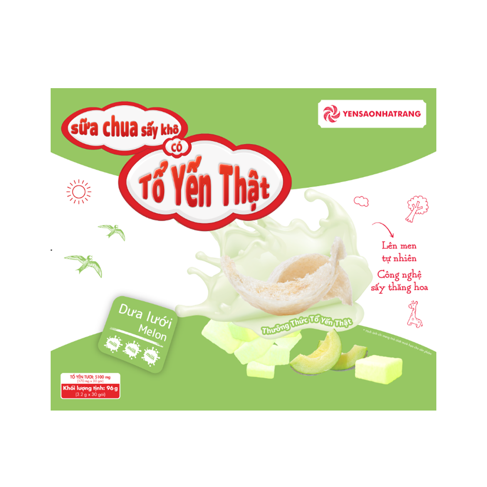 Sữa chua sấy khô có tổ yến thật - Vị dưa lưới (Hộp 30 gói) - Phân phối chính hãng