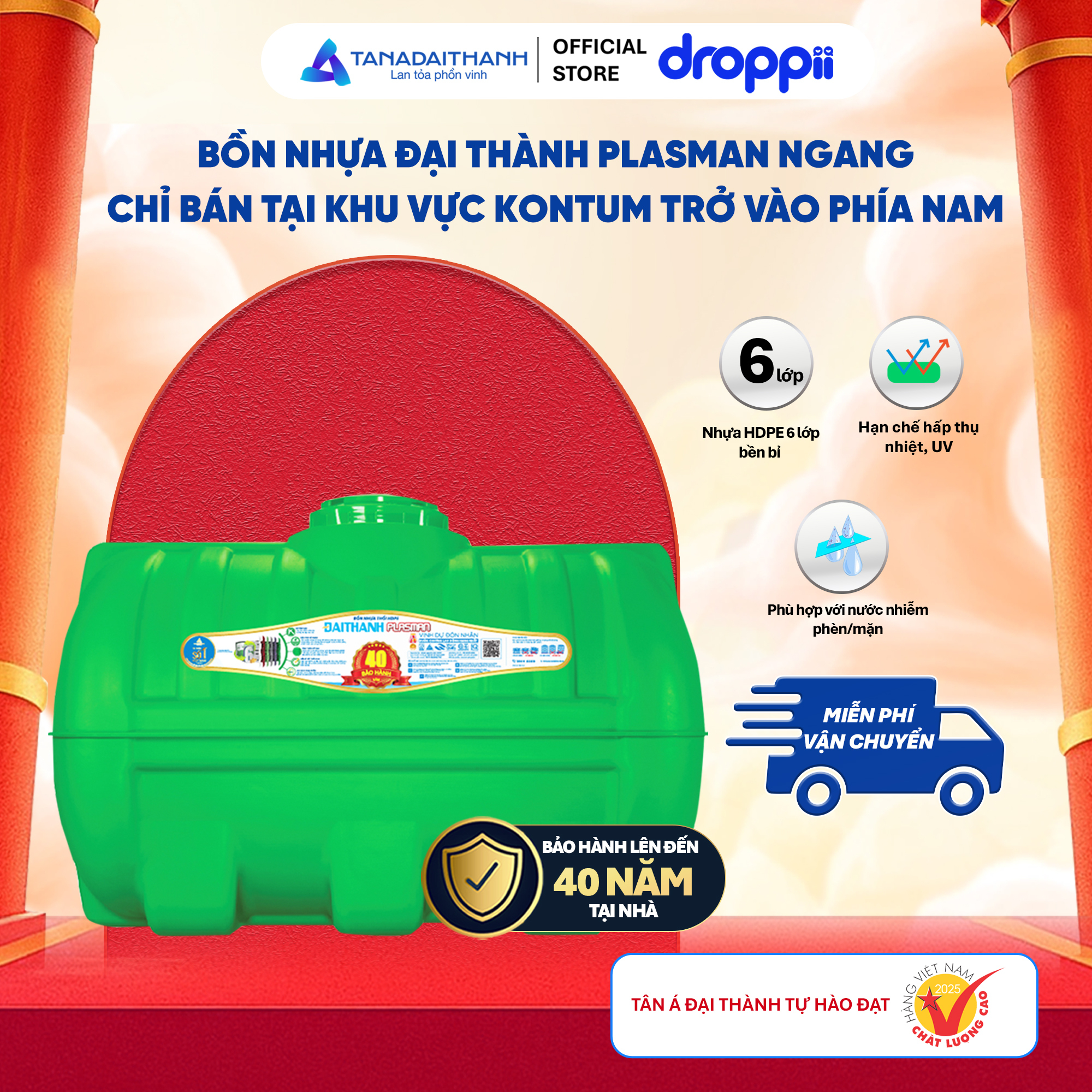 Bồn nhựa Đại Thành Plasman 1.000N-xanh (Chỉ bán tại miền Nam) - Phân phối chính hãng