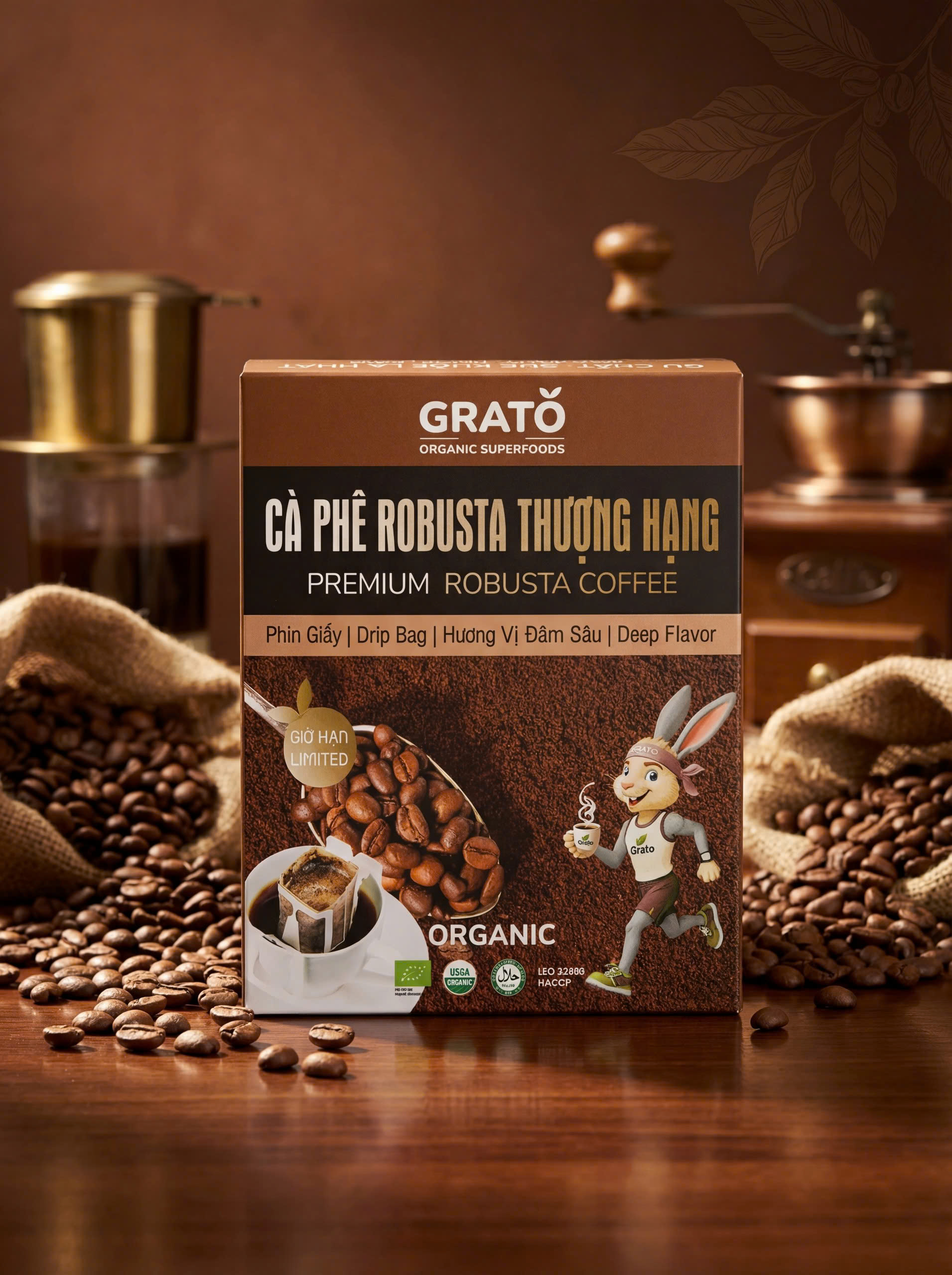 Cà Phê Robusta Hữu Cơ Thượng Hạng Phin Giấy GRATO (10 gói x10 gram) - 5