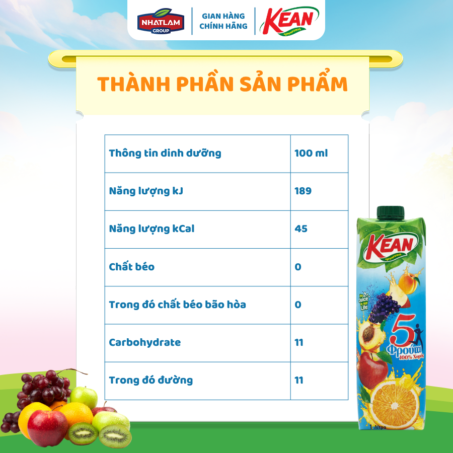 Combo 3 Nước ép trái cây cocktail - KEAN (1 lít/chai x 12 chai/thùng)